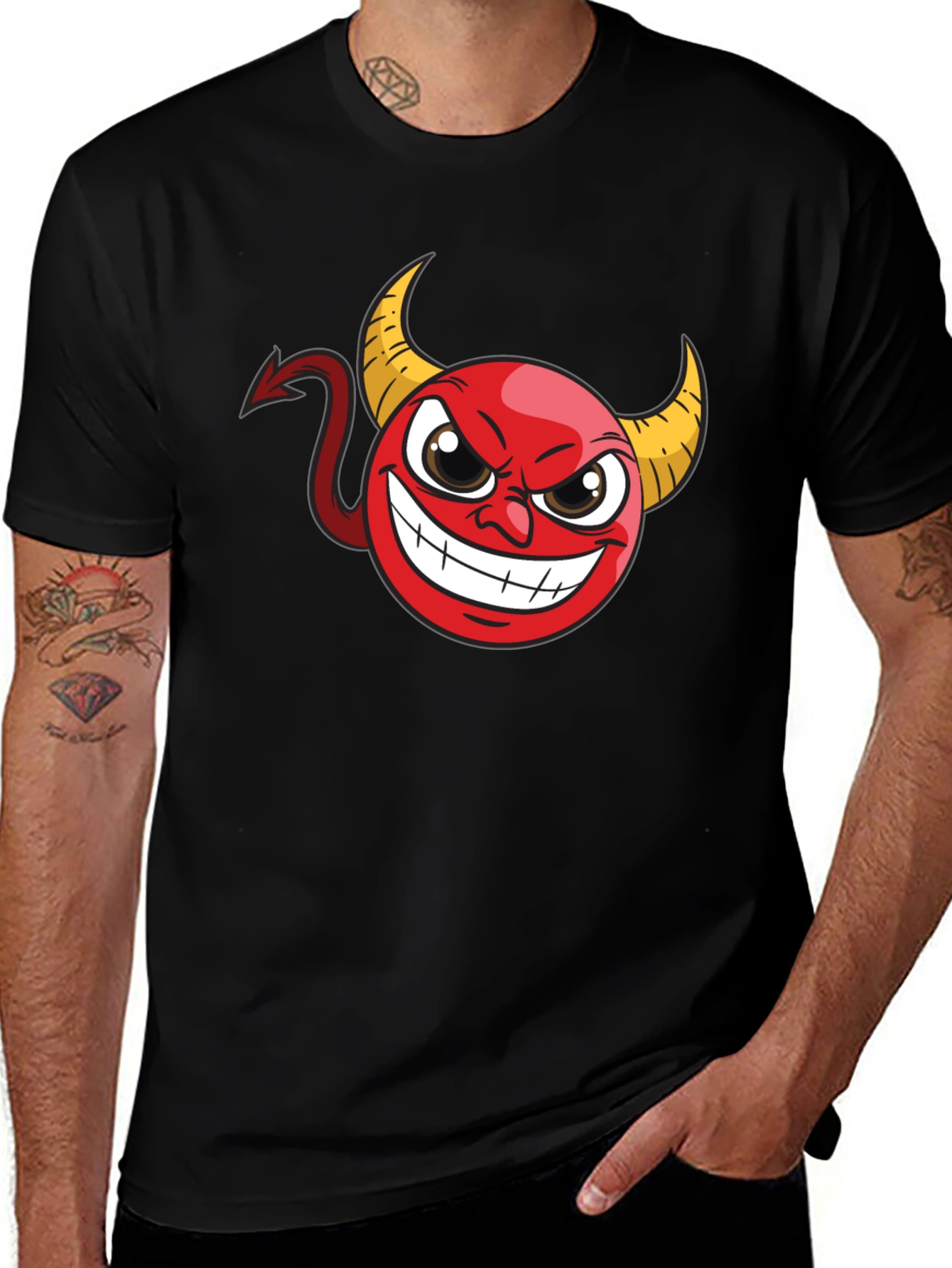 Devil Cartoon Graphic Black T-Shirt