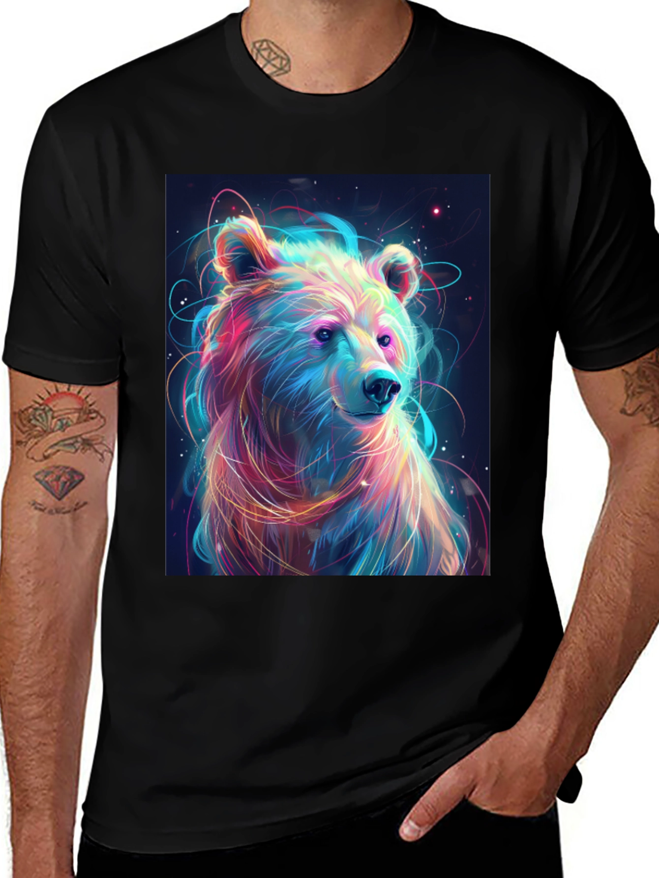 Variant 25 of Neon Bear Graphic Tee - Black Cotton T-Shirt