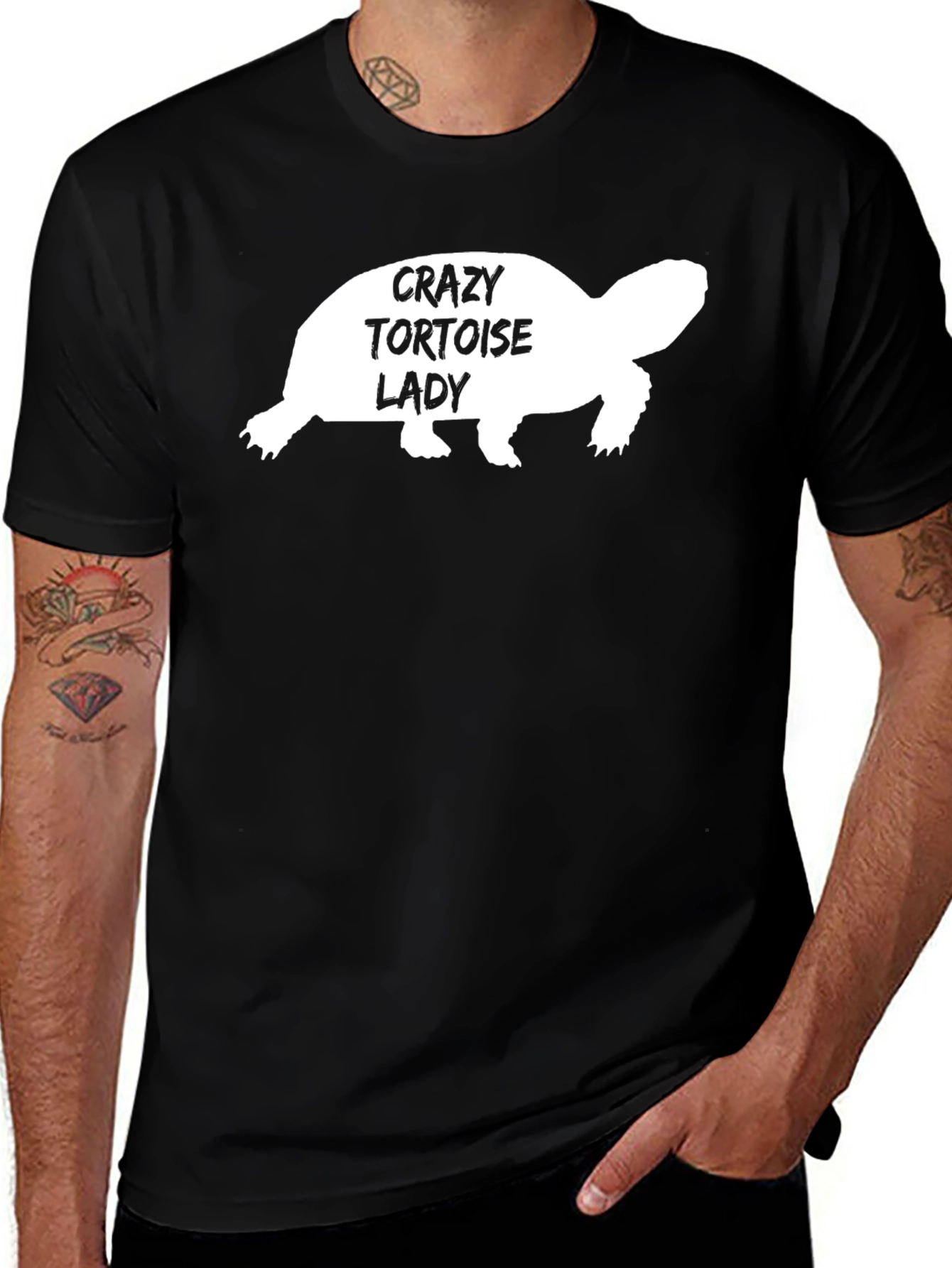 Crazy Tortoise Lady Graphic Tee - Black Cotton T-Shirt