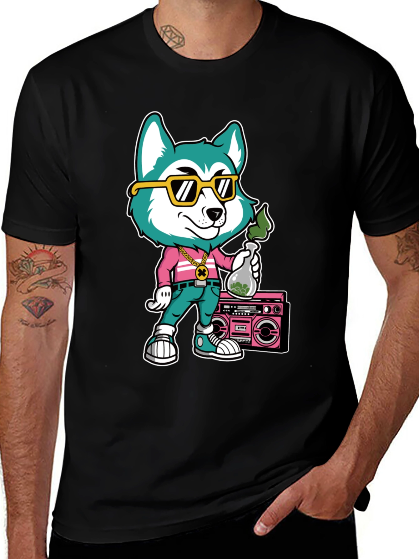 Variant 11 of Cartoon Dog Graphic Print T-Shirt - Black