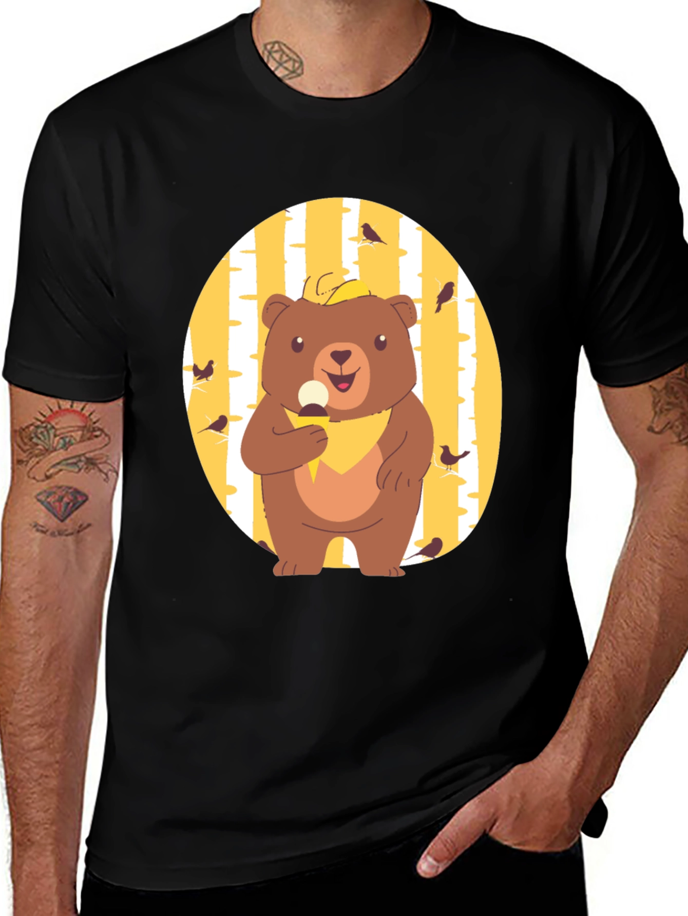 Variant 23 of Bear and Bird Tee - Black Cotton Graphic T-Shirt