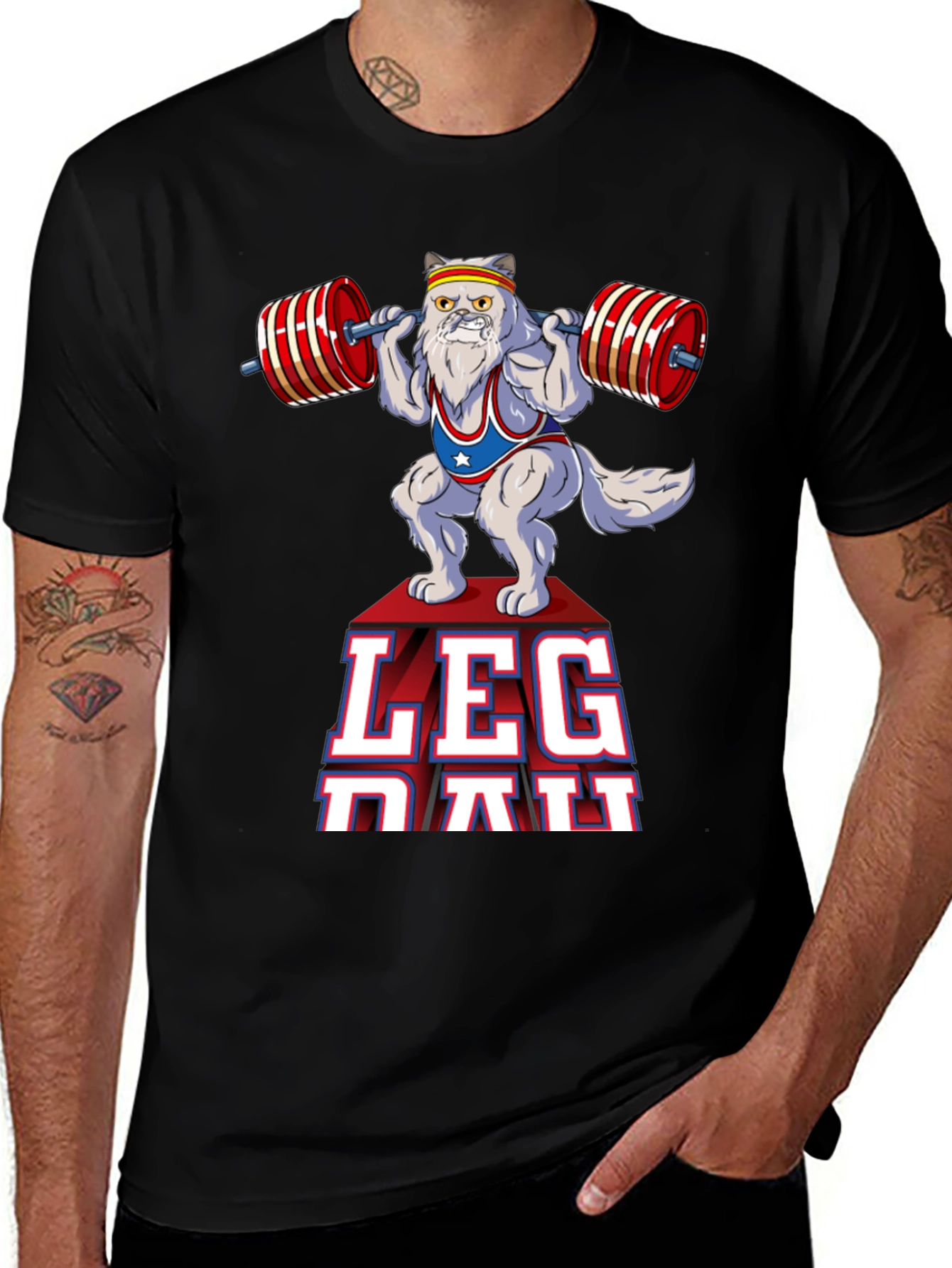Variant 12 of Funny Cat Leg Day T-Shirt - Weightlifting Persian