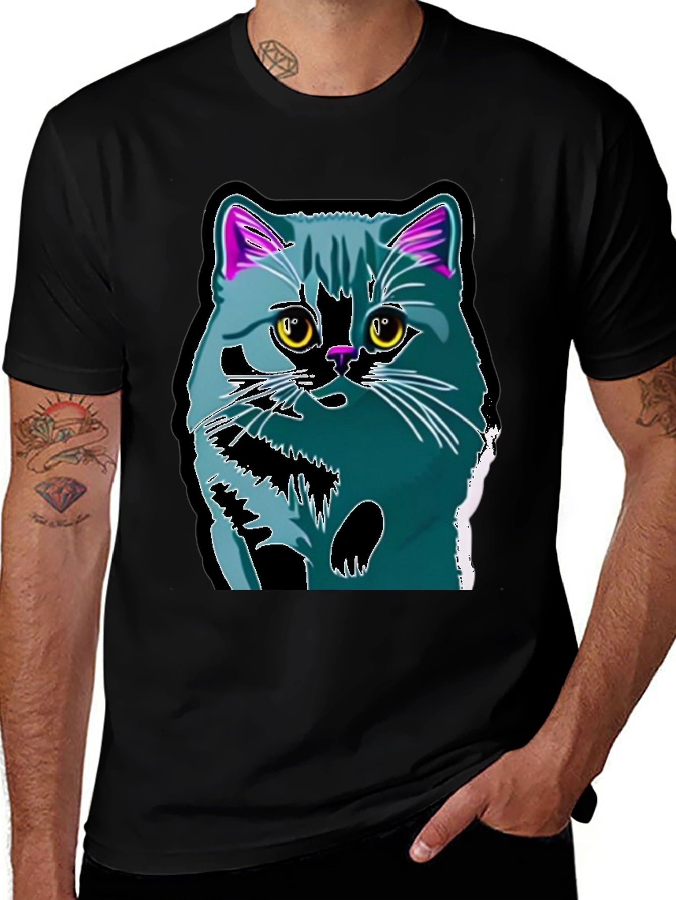 Black Cool Cat Graphic Tee - Men's Black T-Shirt main image