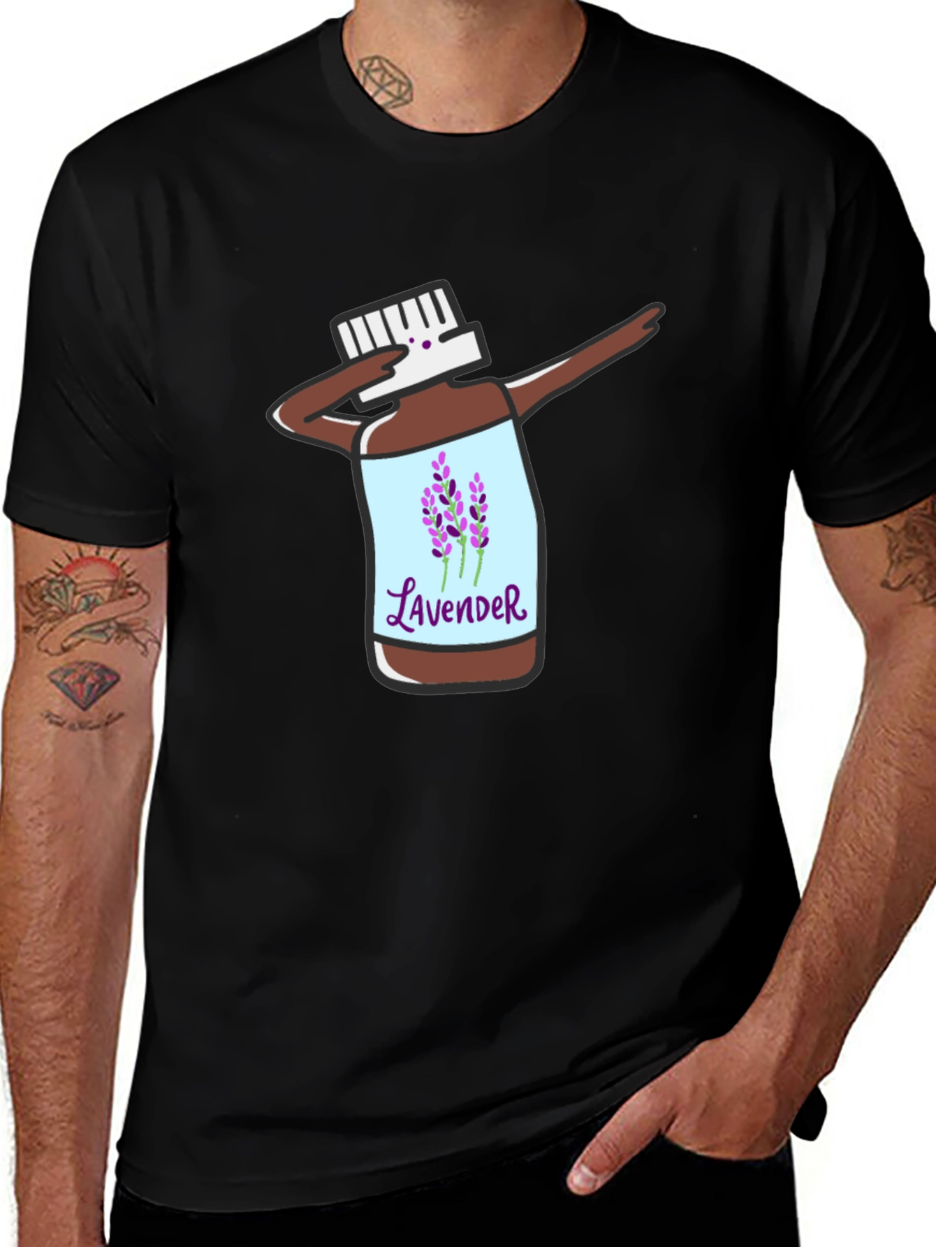 Variant 19 of Lavender Essential Oil Bottle Dabbing Black T-Shirt