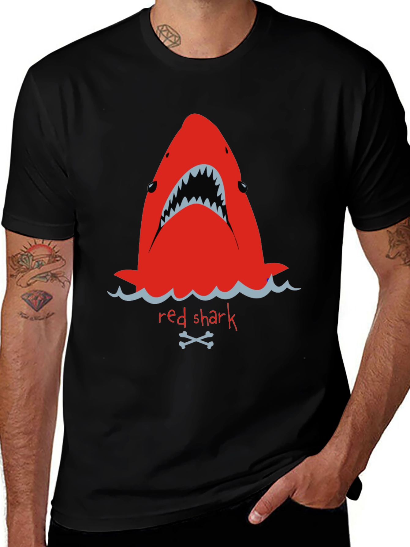 Variant 21 of Red Shark Graphic Tee - Men's Black T-Shirt