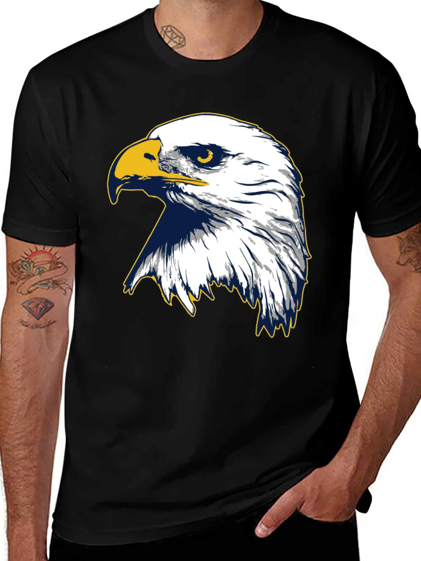 Variant 15 of Men's Black T-Shirt with Eagle Graphic