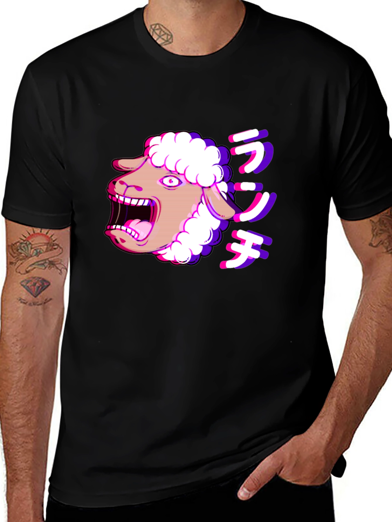 Variant 2 of Screaming Sheep Anime T-Shirt - Black Cotton Tee