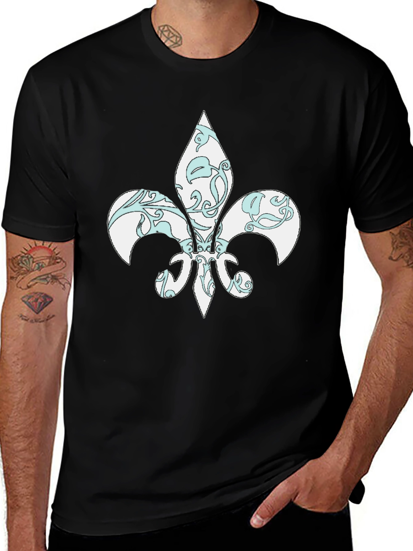 Variant 12 of Black T-Shirt with Fleur-de-Lis Design