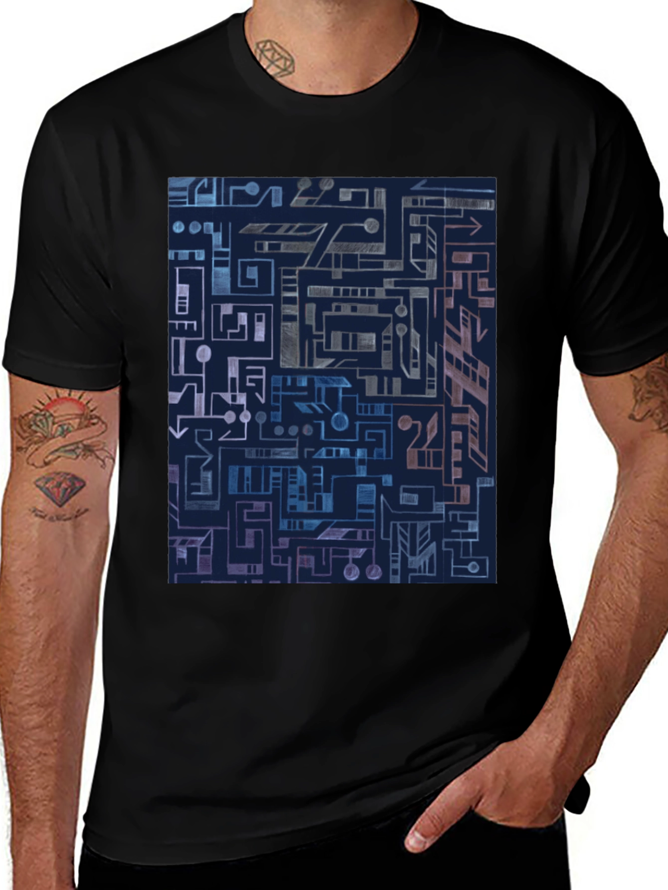 Variant 19 of Abstract Geometric Circuit Board Graphic Tee