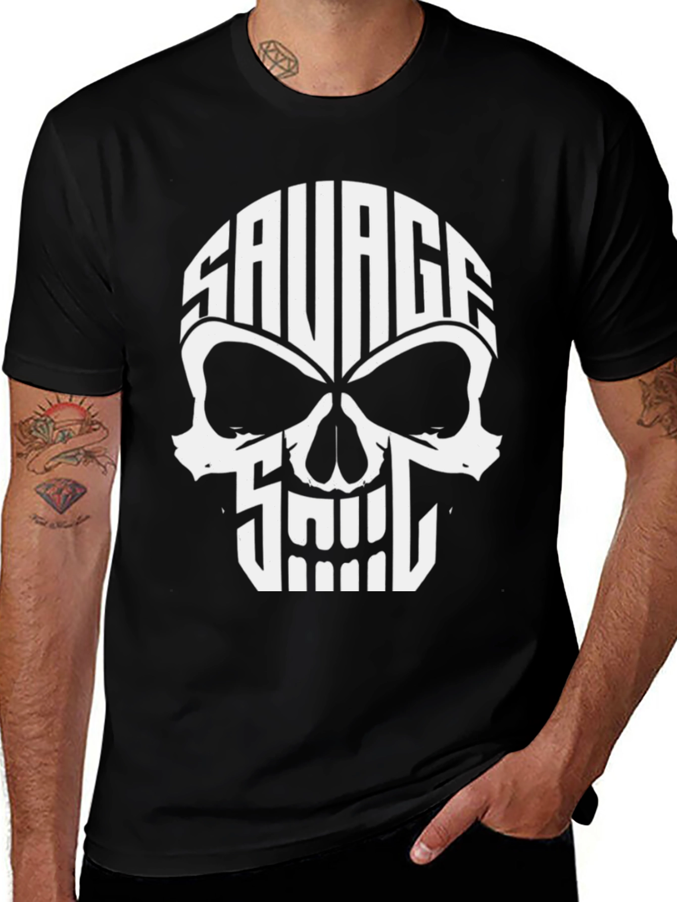 Variant 29 of Savage Skull Graphic T-Shirt - Black
