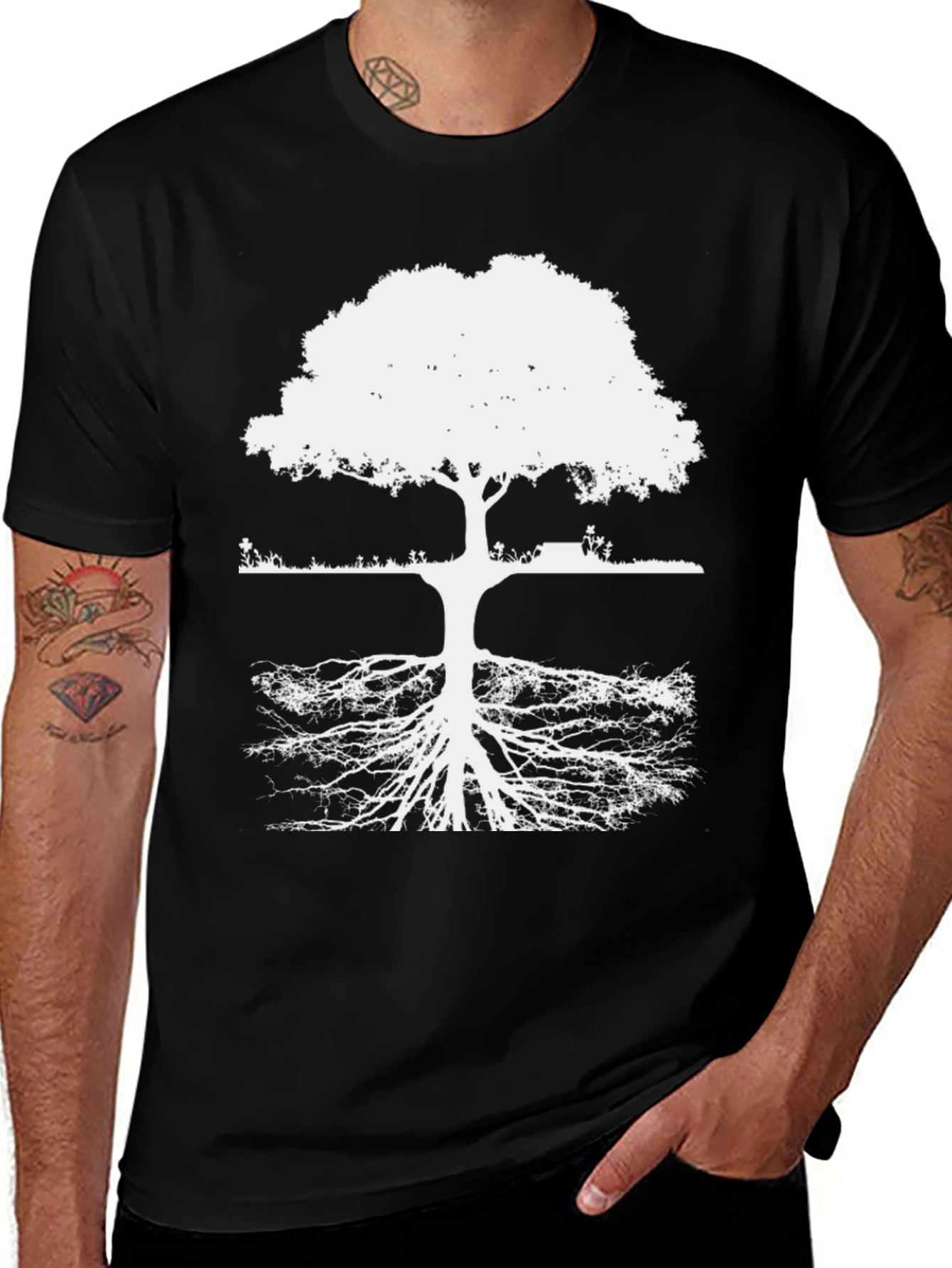 Variant 7 of Tree of Life Black T-Shirt: Roots & Growth