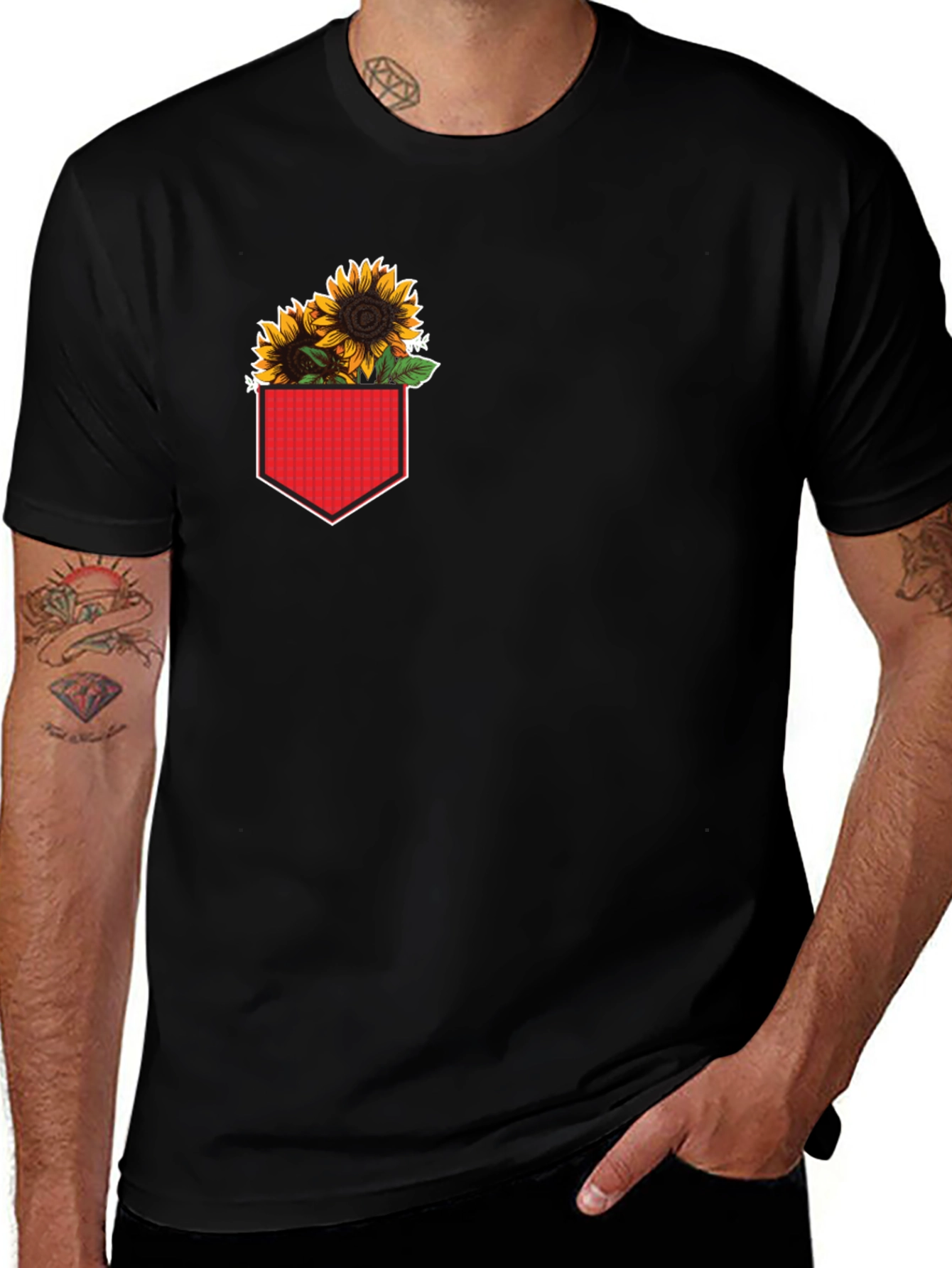 Variant 6 of Sunflower Pocket Graphic Tee - Trendy Casual Wear