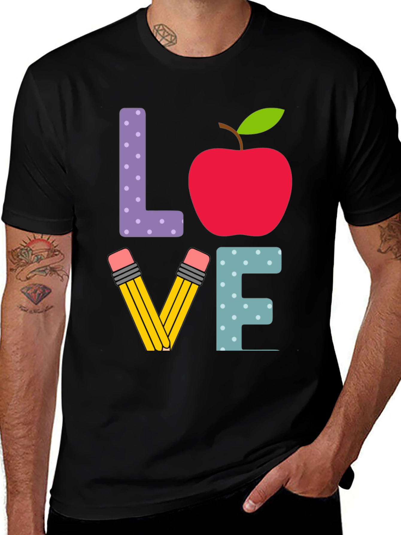 Variant 5 of Love Teacher T-Shirt - Apple, Pencils, Letters