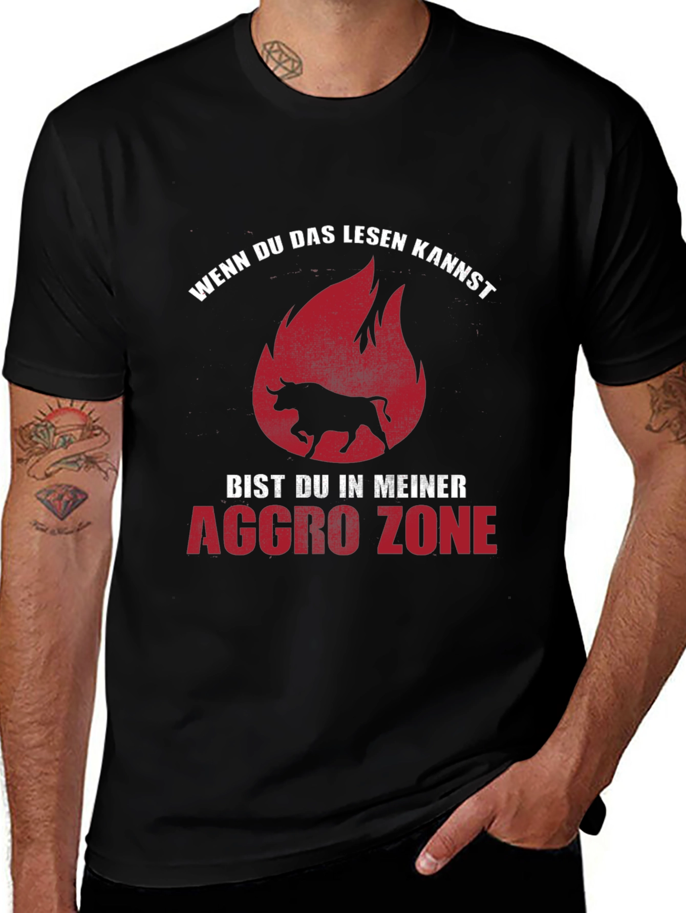 Variant 3 of Aggro Zone Black T-Shirt with Bull Graphic