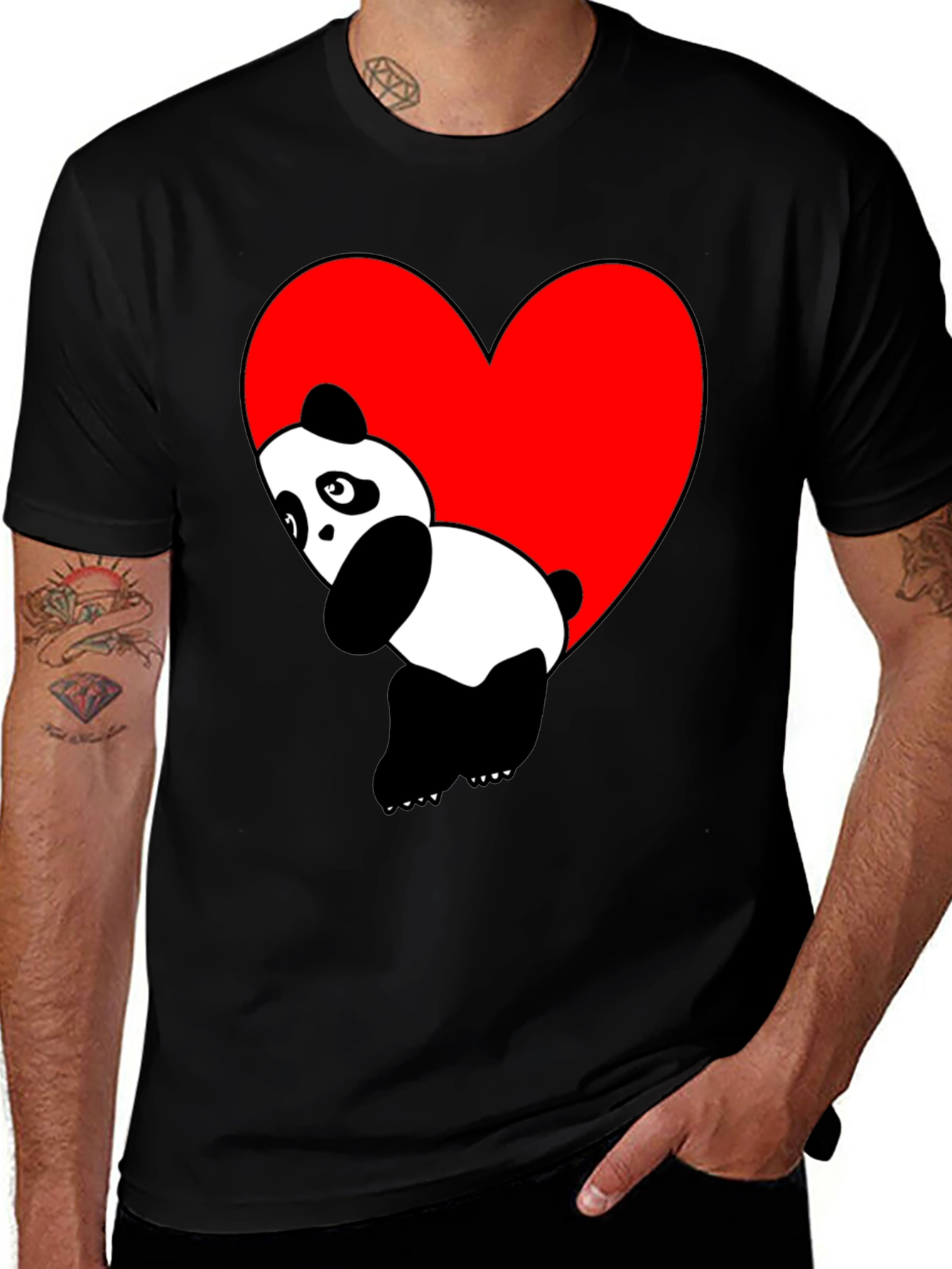 Variant 15 of Cute Panda Heart Graphic Black T-Shirt