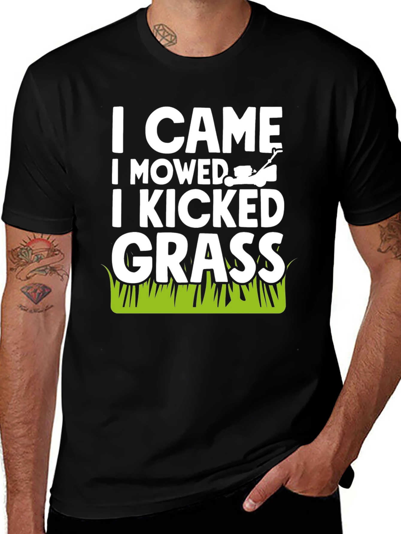 Variant 5 of Funny Lawn Care T-Shirt - "I Came I Mowed I Kicked Grass"