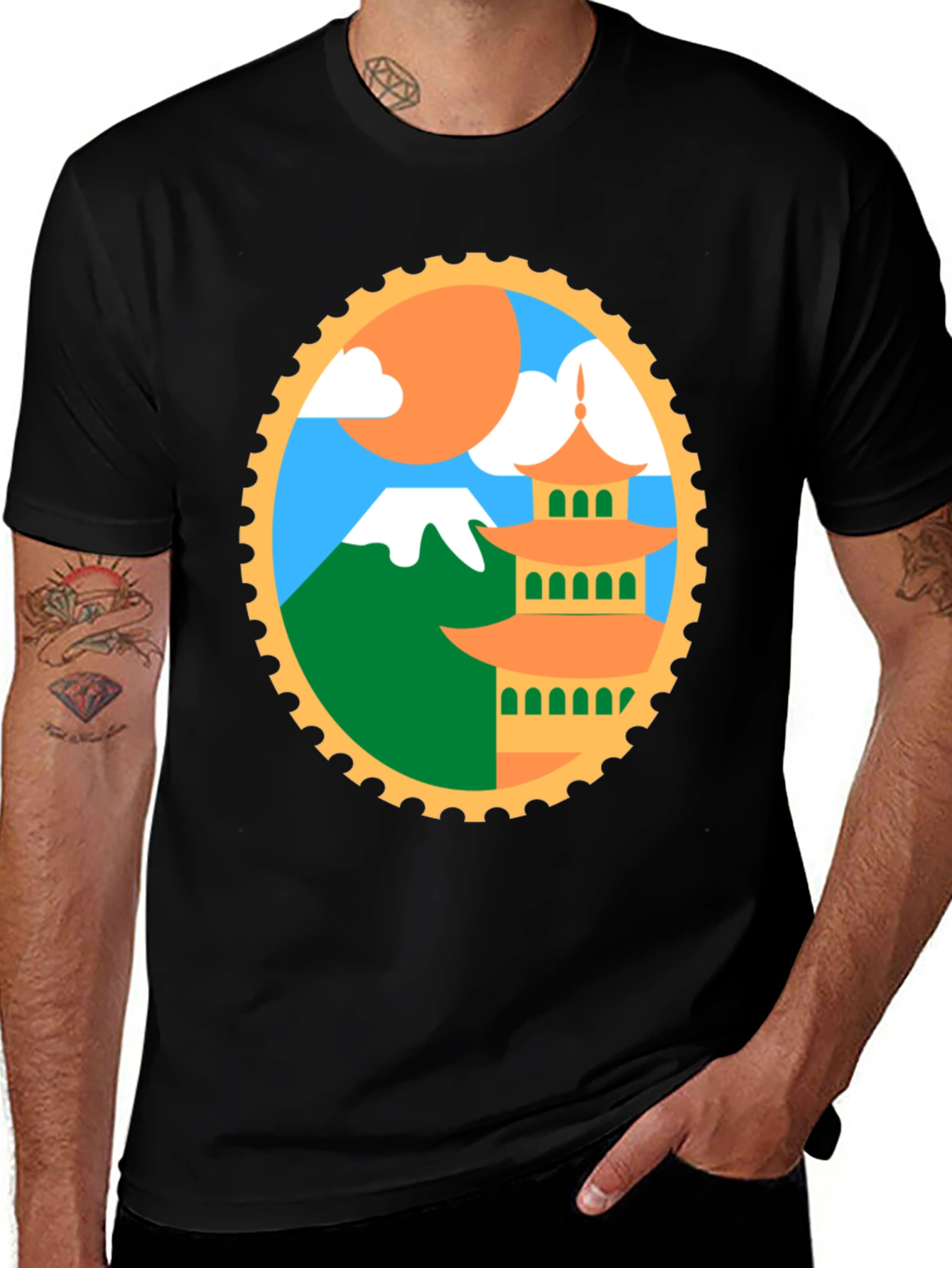 Variant 26 of Japanese Stamp T-Shirt, Mountain Temple Graphic Tee