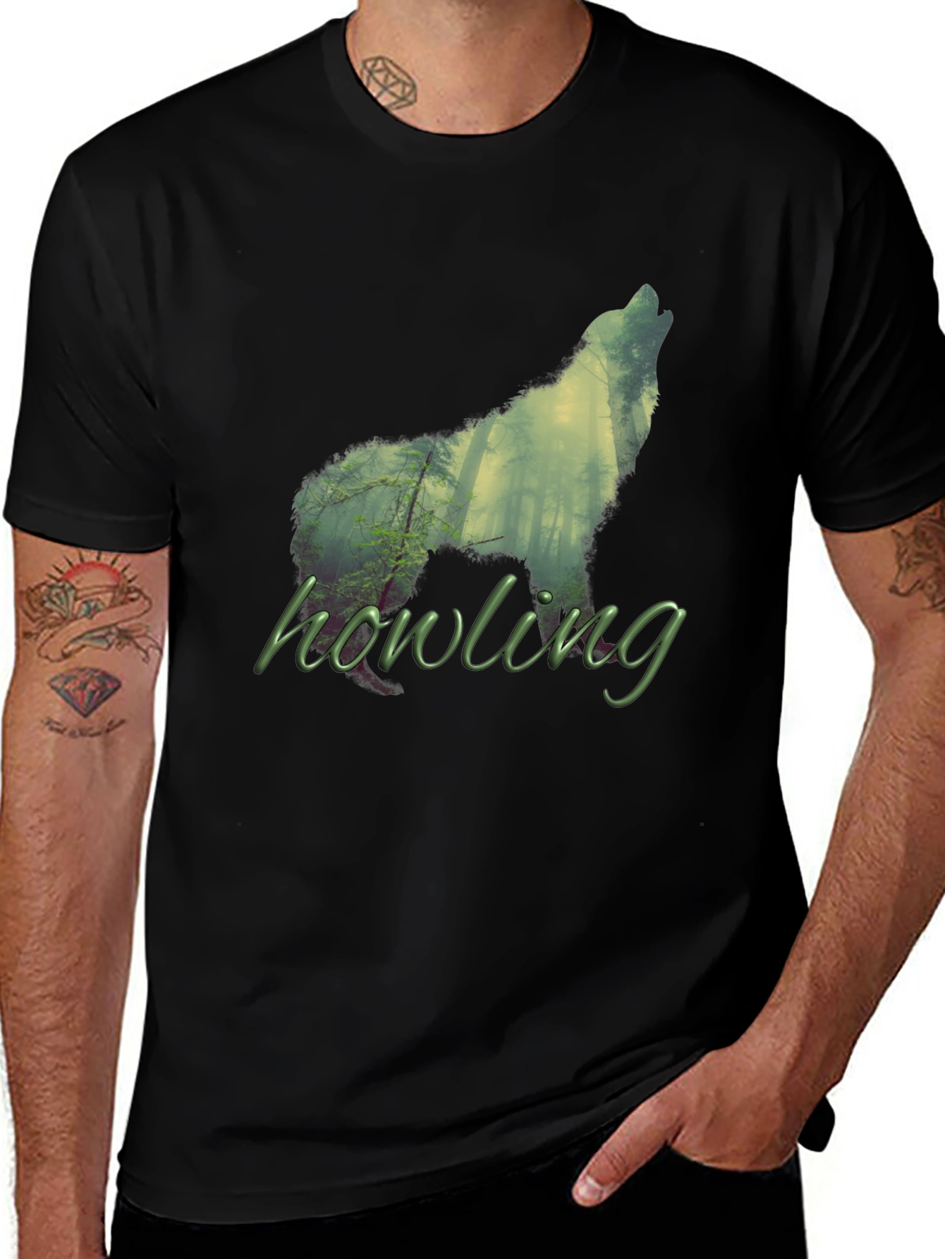 Variant 4 of Howling Wolf Forest T-Shirt - Nature Inspired Graphic Tee
