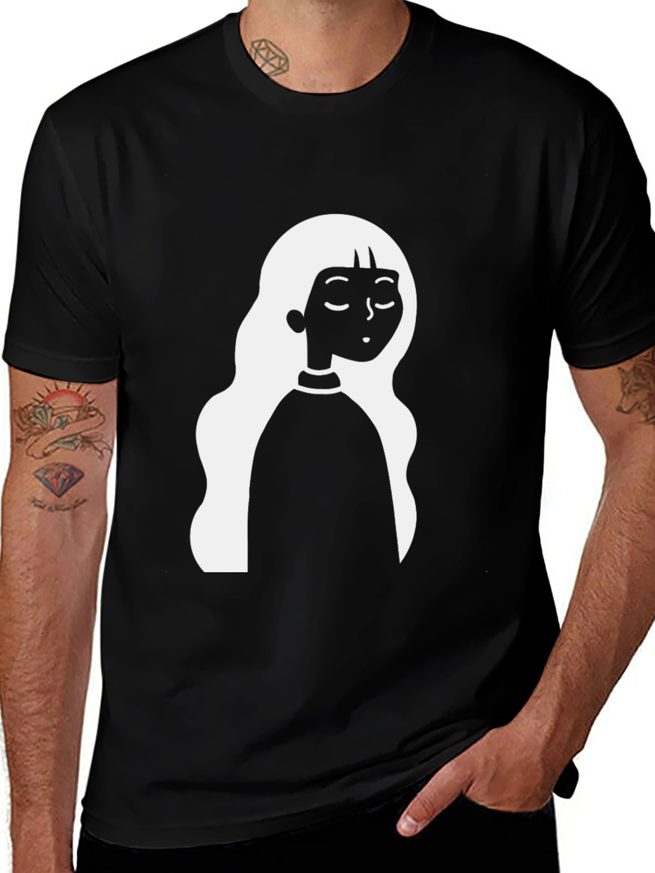 Variant 19 of Minimalist Girl Graphic Tee - Black Cotton T-Shirt