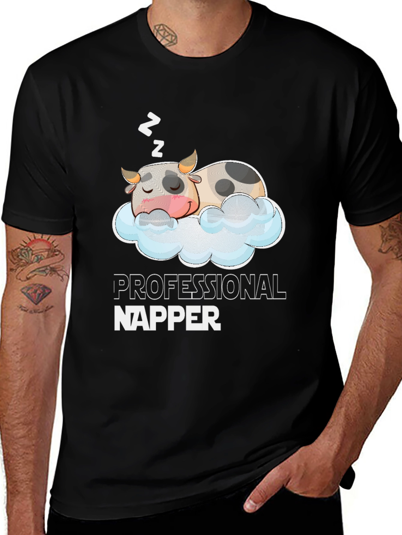Professional Napper Cow Graphic T-Shirt