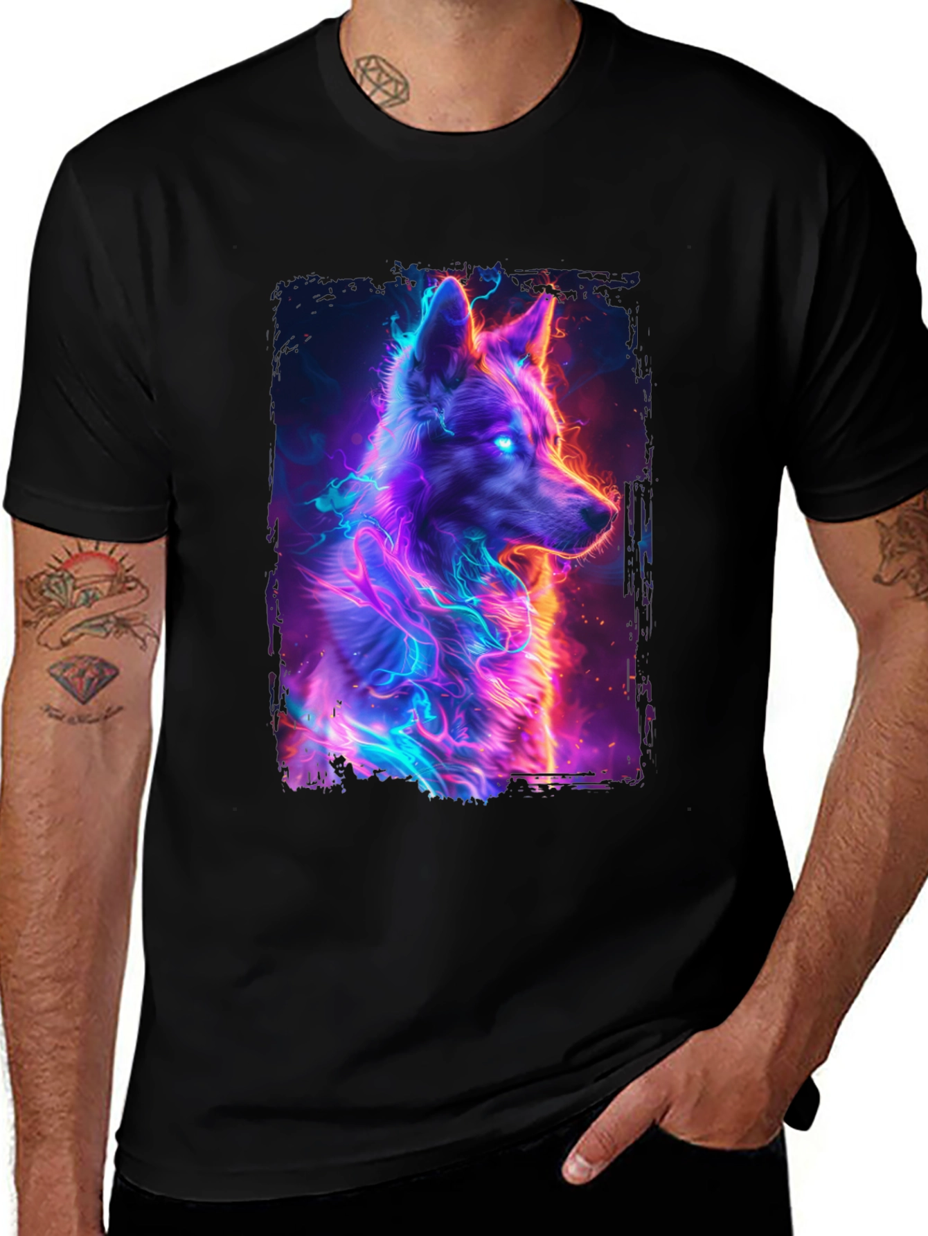 Variant 20 of Neon Wolf Graphic T-Shirt - Black