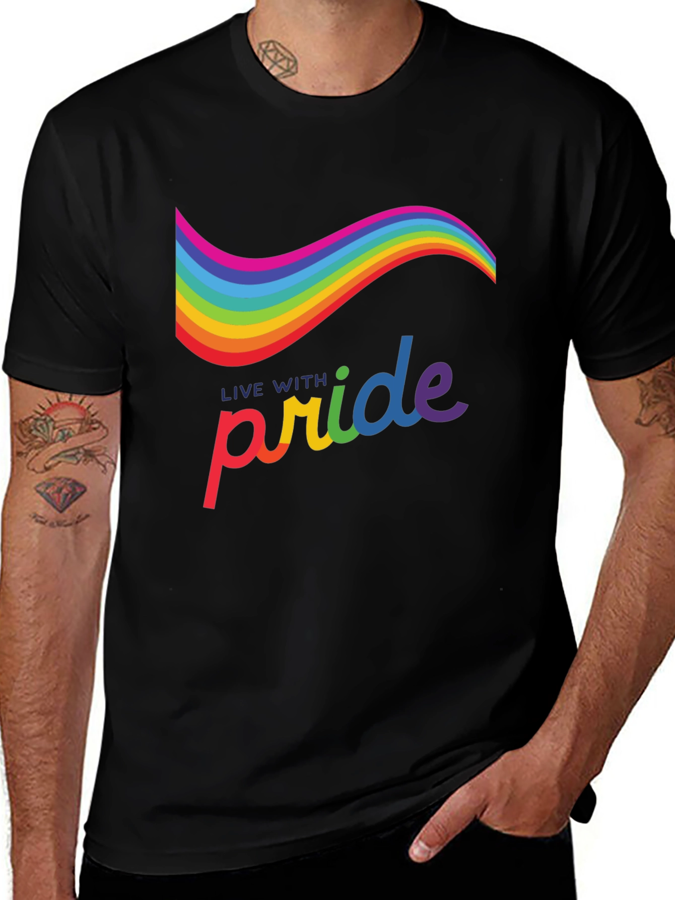 Variant 16 of Live with Pride Rainbow Graphic Tee - Black