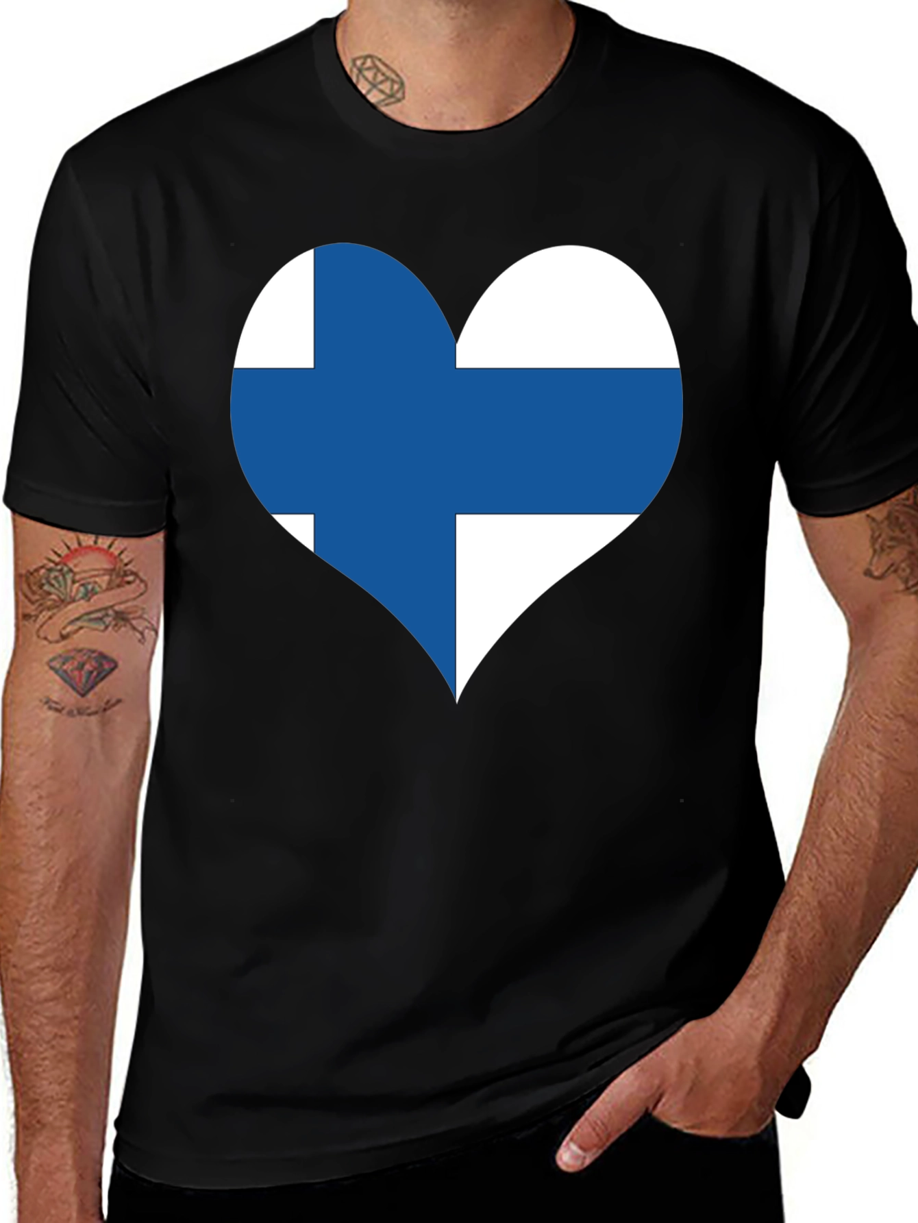 Finland Flag Heart T-Shirt - Black Cotton Tee