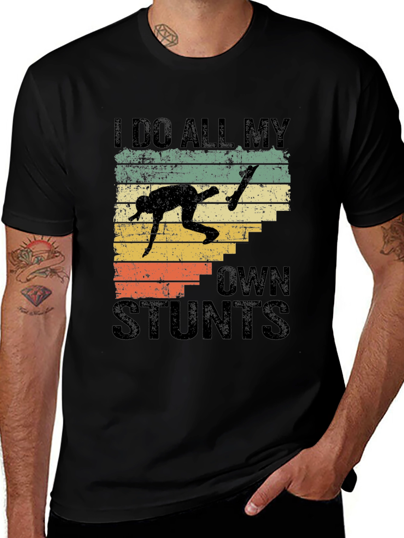I Do All My Own Stunts T-Shirt Skateboard Black