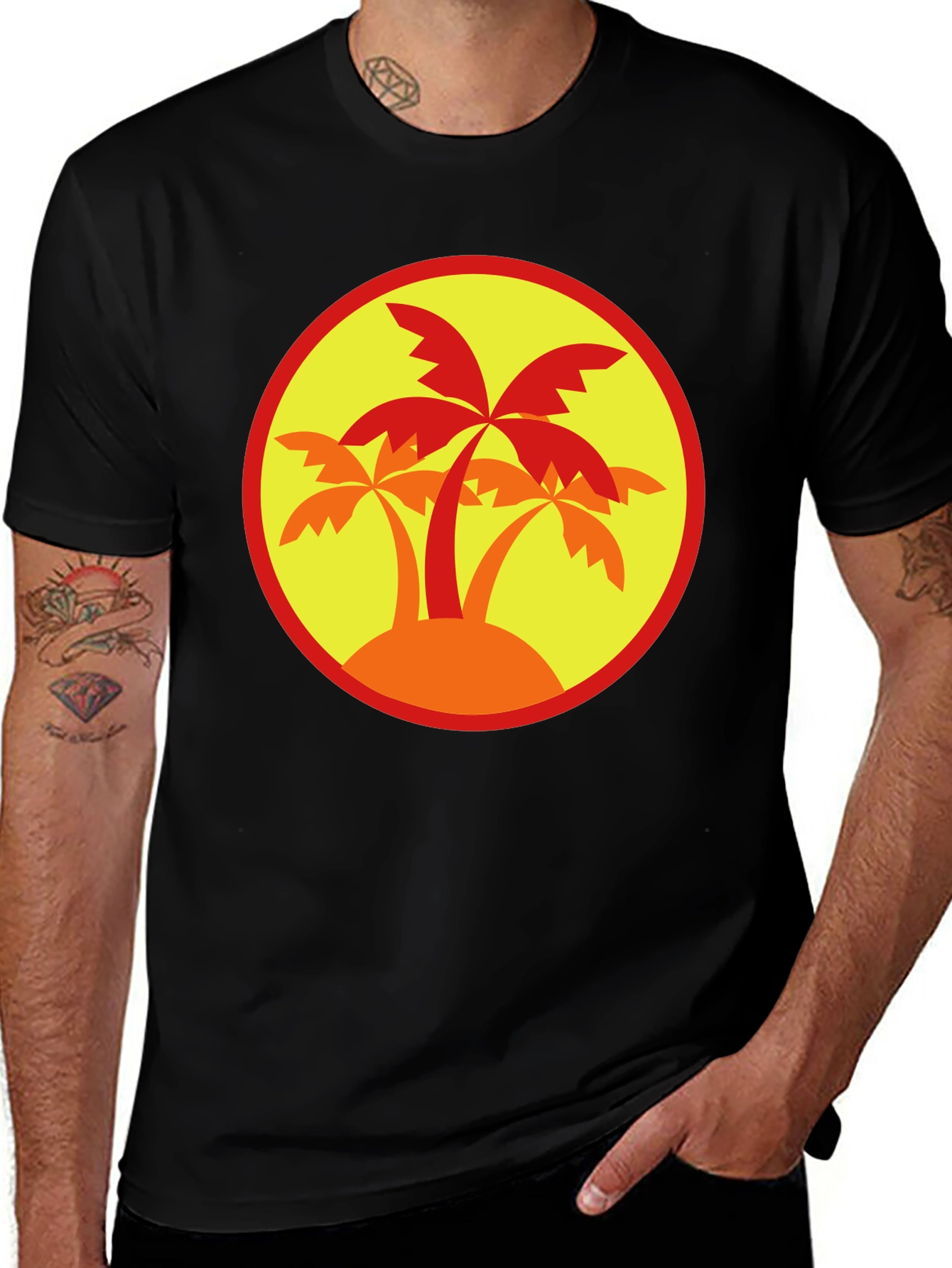 Variant 14 of Palm Tree Graphic Tee - Black Round Neck