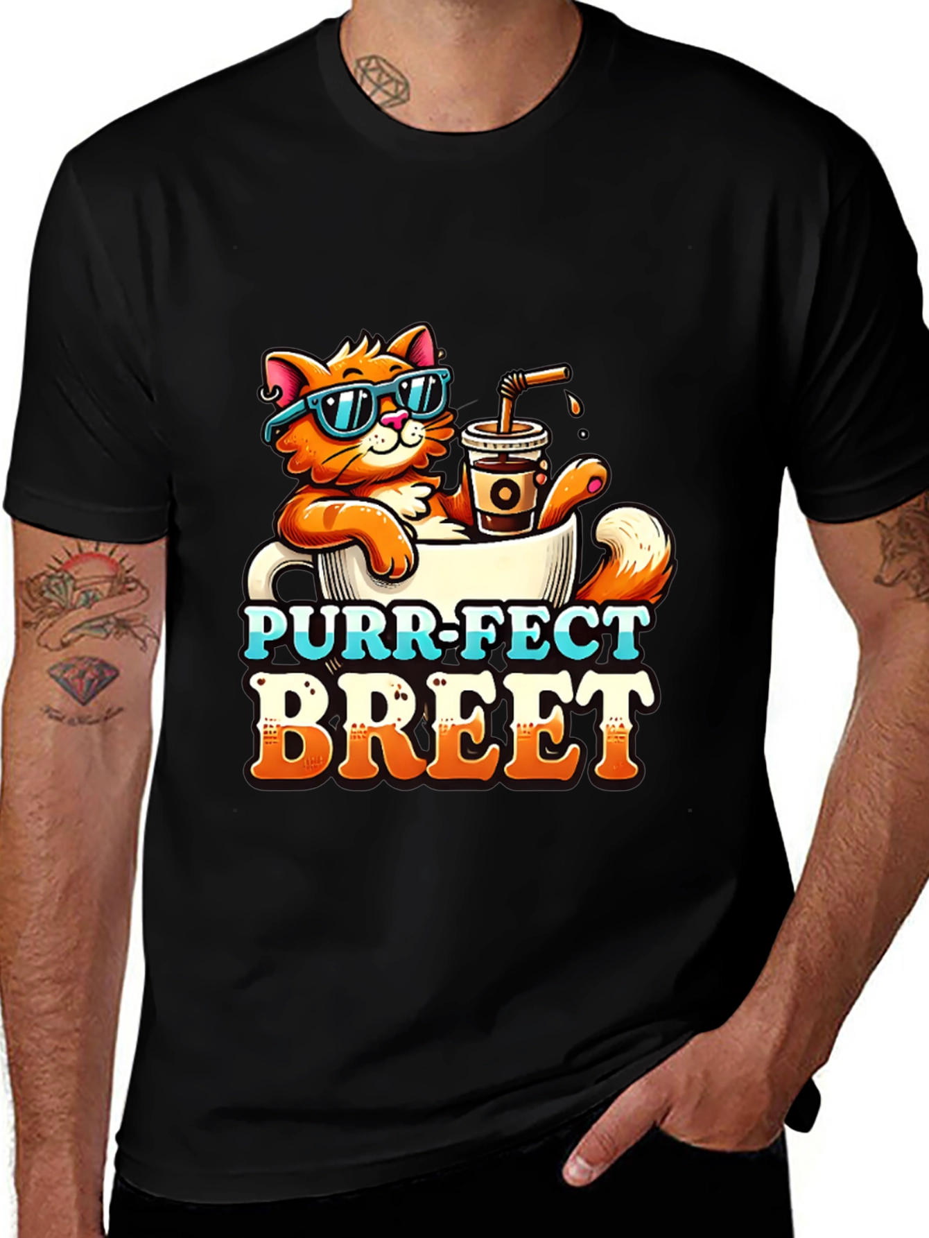 Variant 11 of Purr-Fect Brew T-Shirt: Cat Coffee Lover Tee