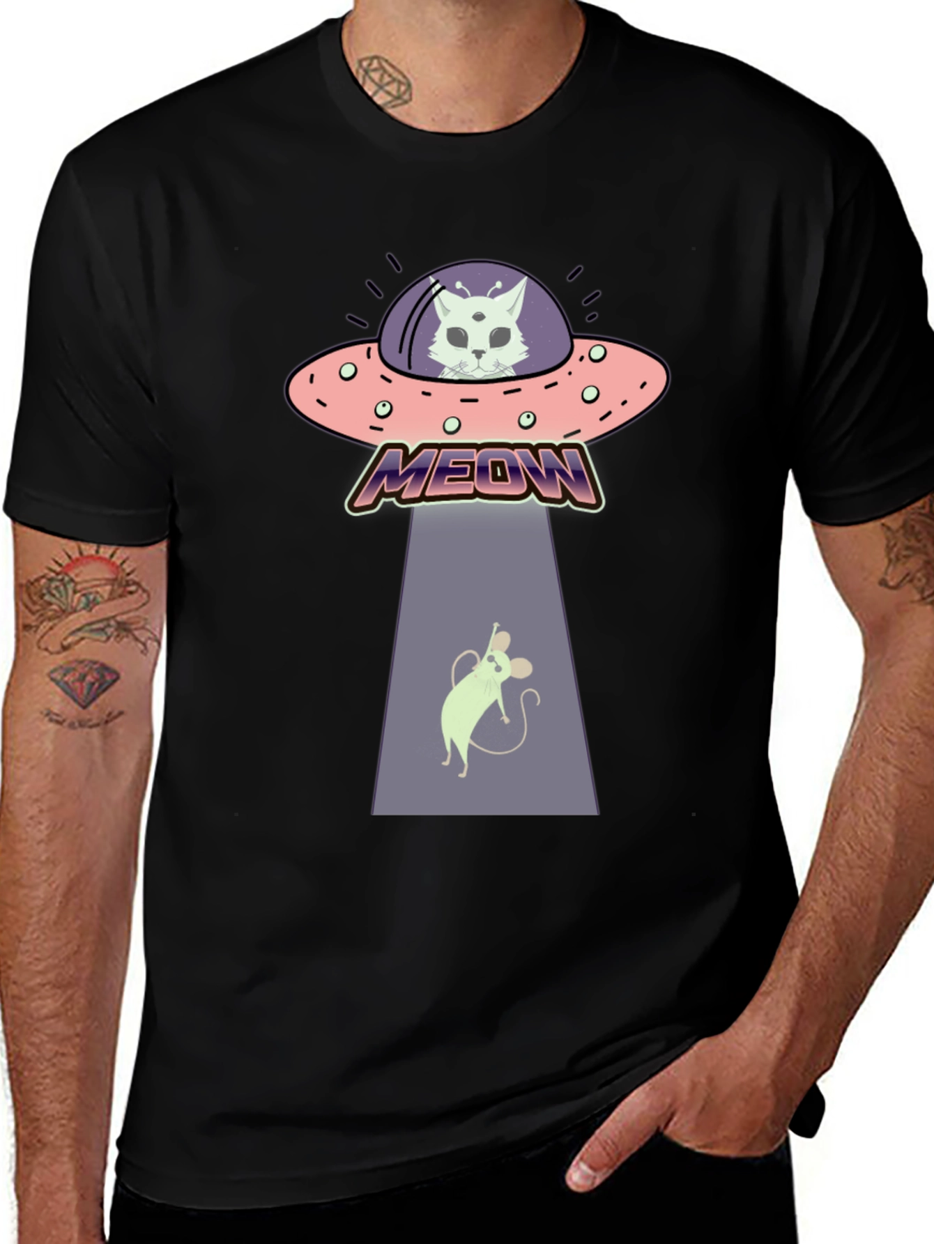 Alien Cat Abduction T-Shirt - Meow!