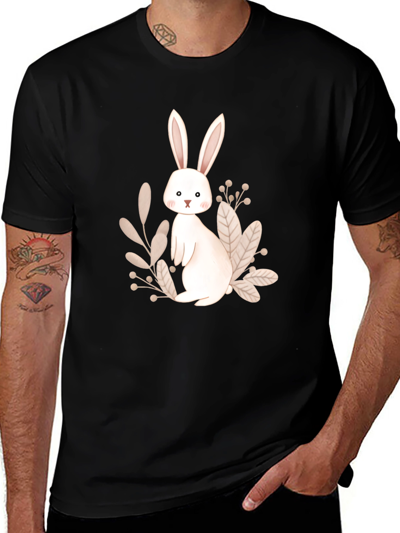 Variant 19 of Bunny Graphic Print Black T-Shirt