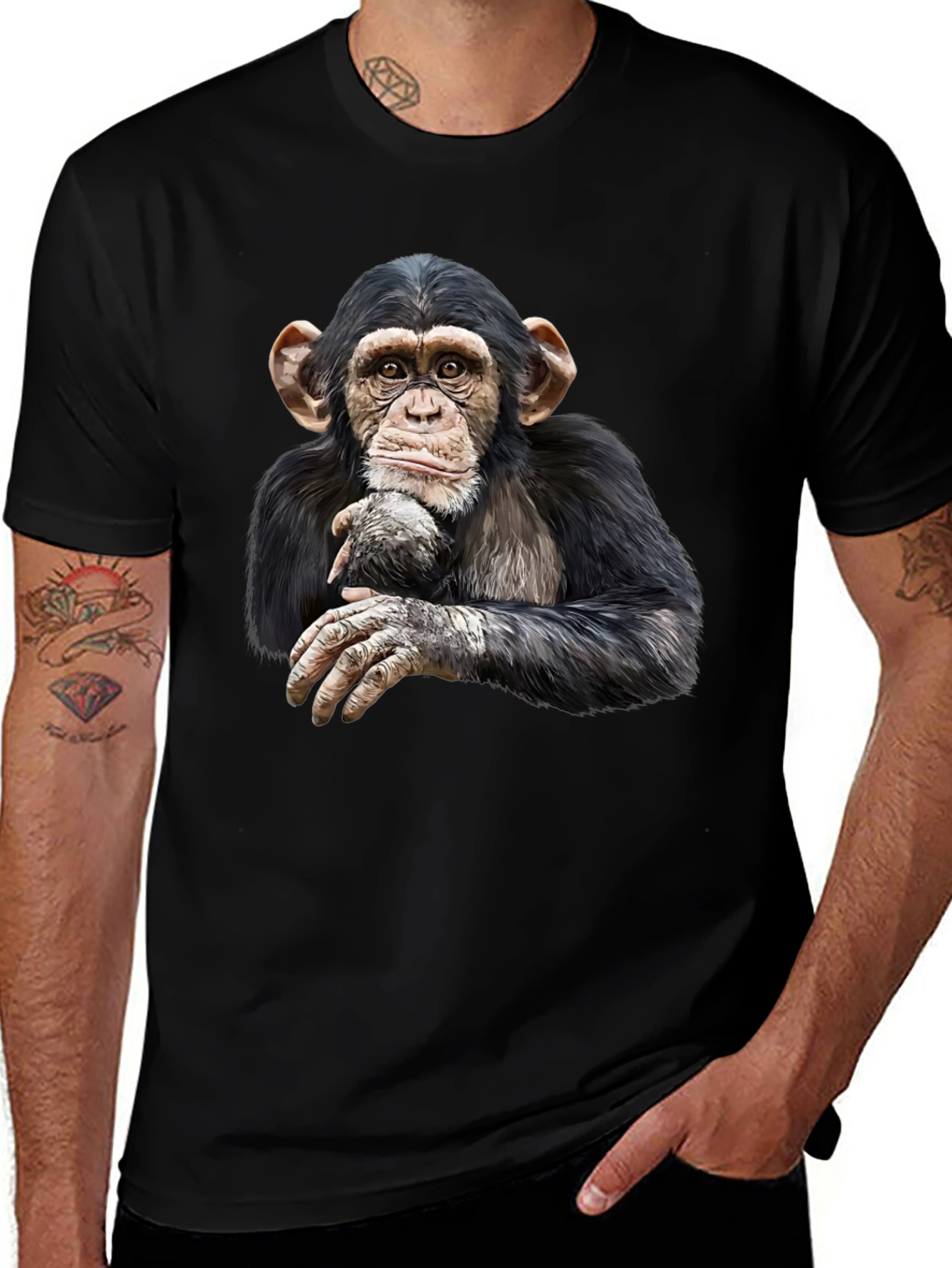 Variant 19 of Chimpanzee Graphic Tee - Black Cotton T-Shirt