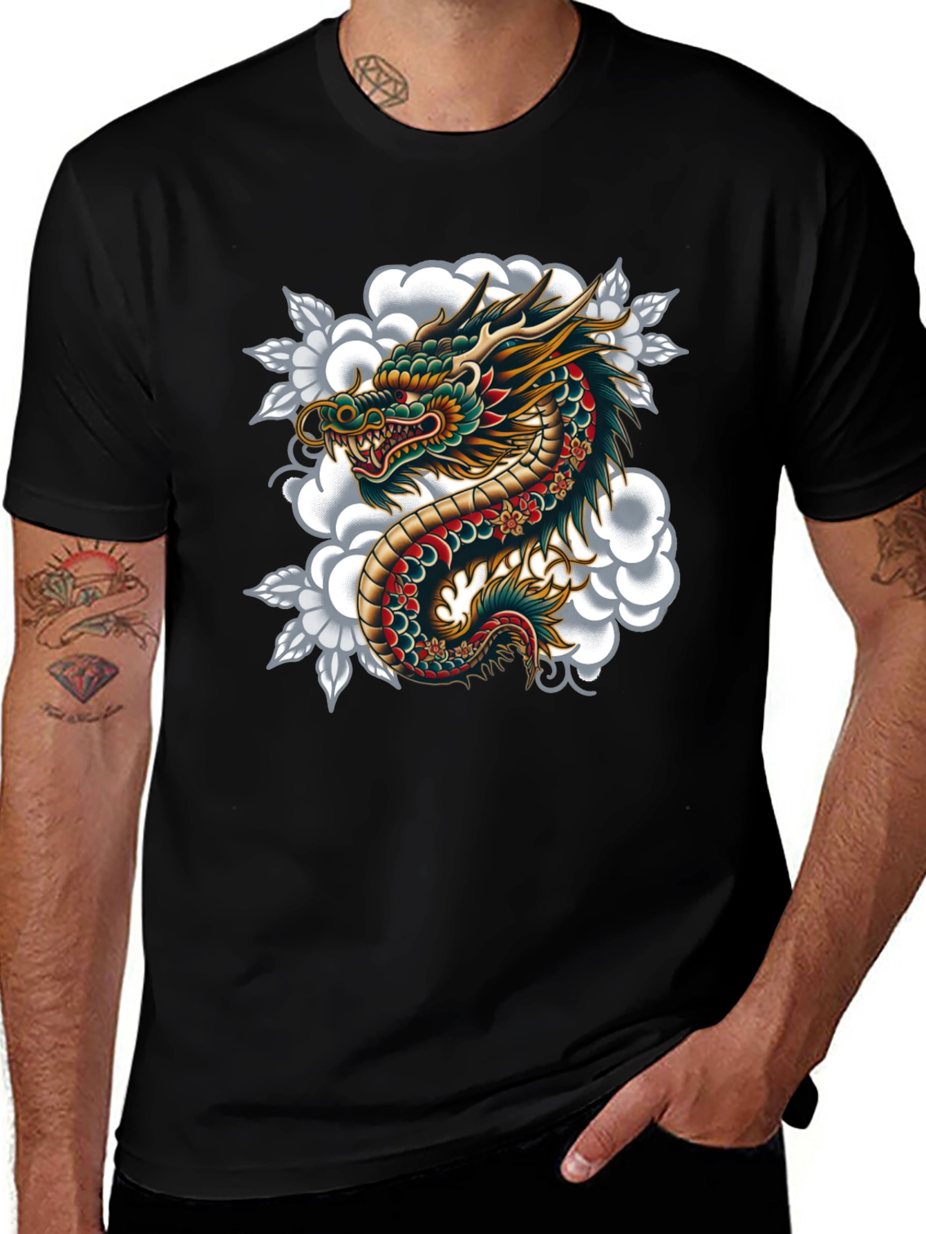 Variant 30 of Dragon Tattoo Graphic Black T-Shirt