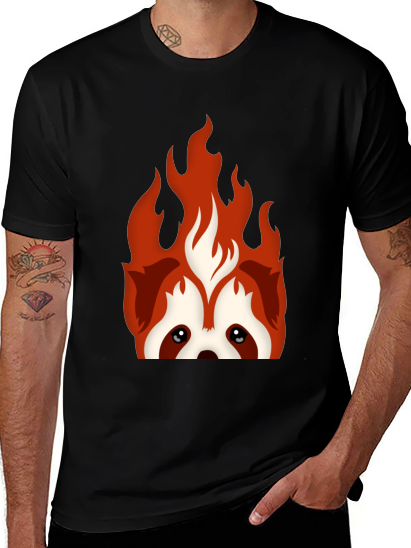 Variant 18 of Fiery Red Panda Graphic Tee - Black Cotton Blend