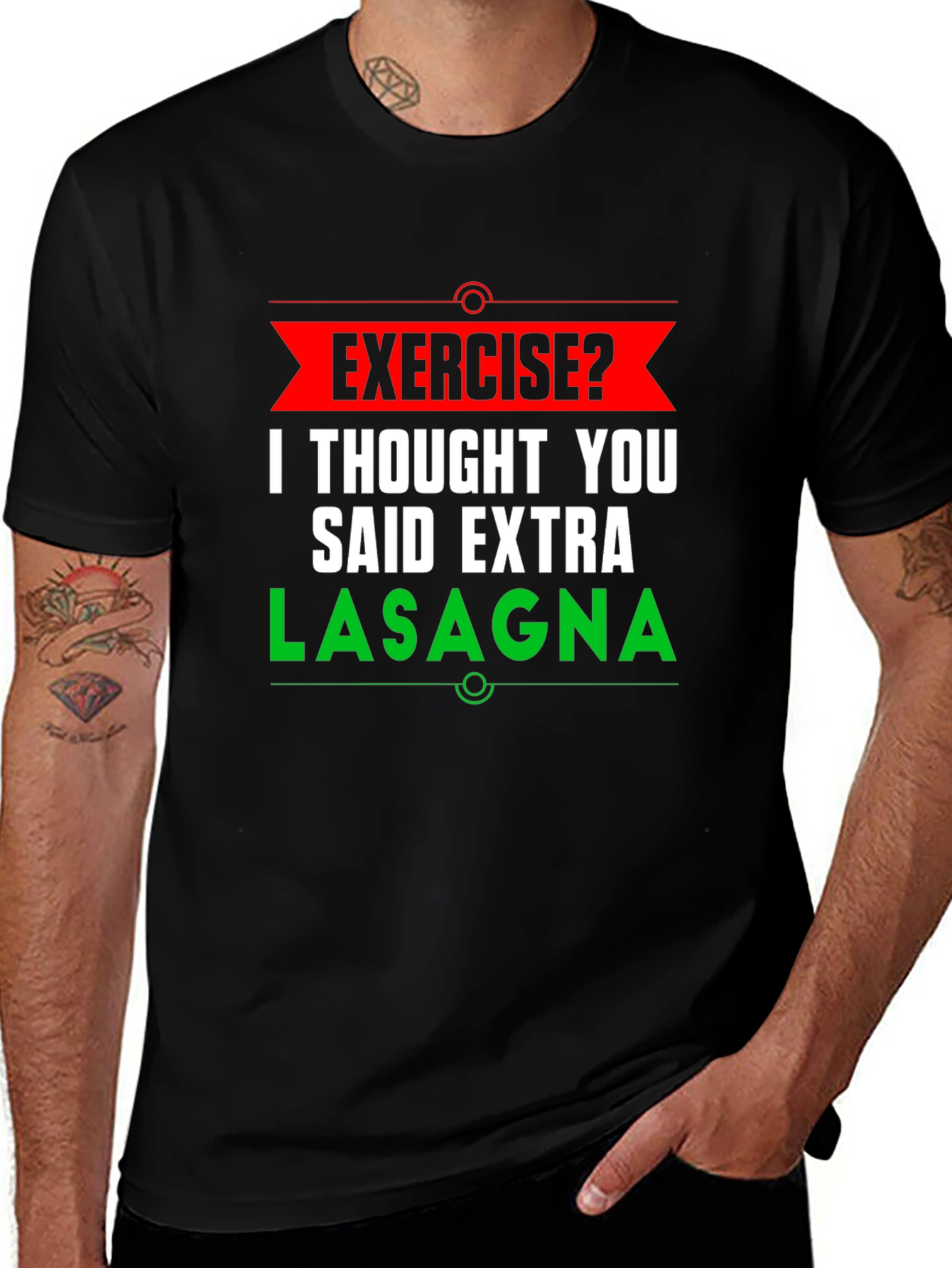 Black Funny Exercise Lasagna Graphic T-Shirt main image