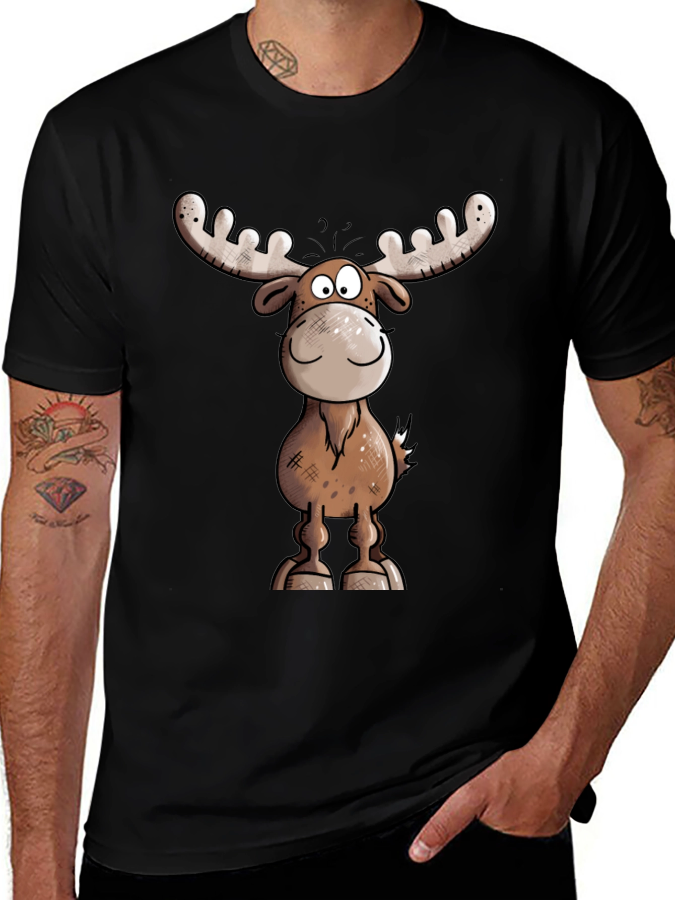 Variant 8 of Moose Cartoon Graphic Tee - Black T-Shirt