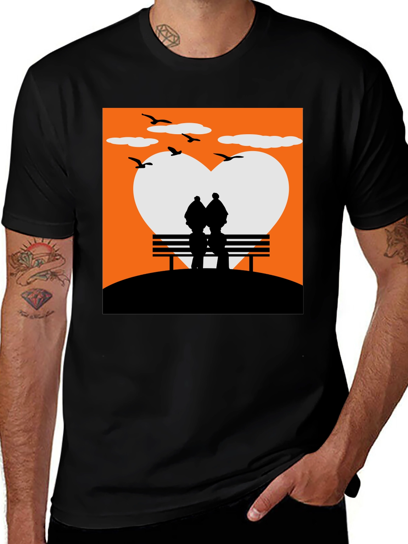 Romantic Couple Bench Silhouette Tee