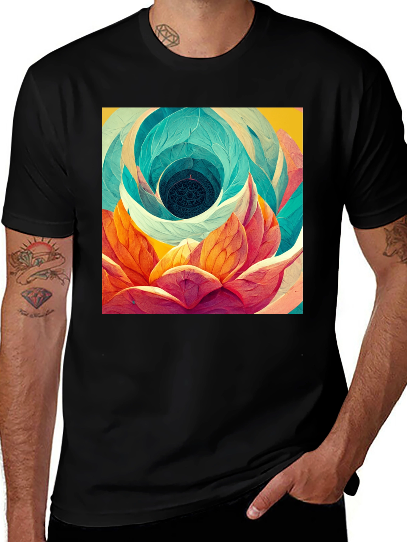 Variant 9 of Abstract Lotus Flower Graphic Print T-Shirt