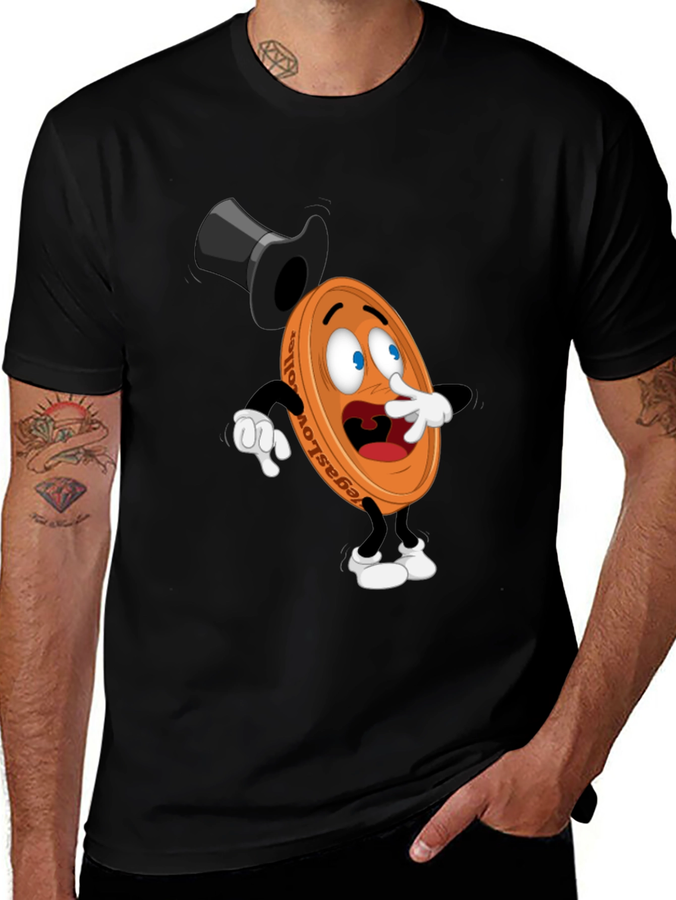 Variant 24 of Men's Black T-Shirt with Cartoon Coin Design