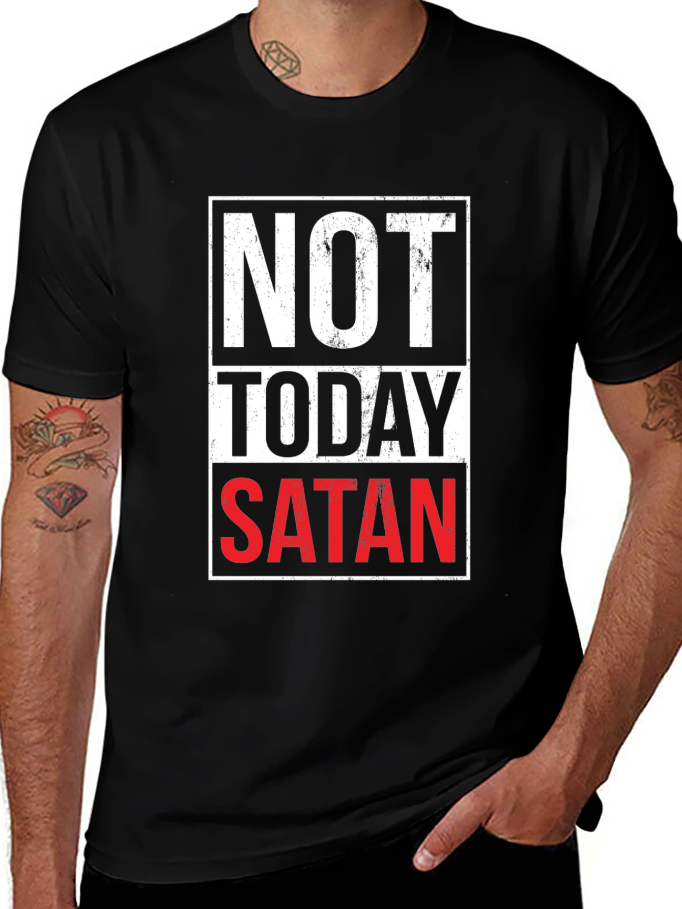 Variant 10 of Not Today Satan Graphic T-Shirt - Black Casual Tee