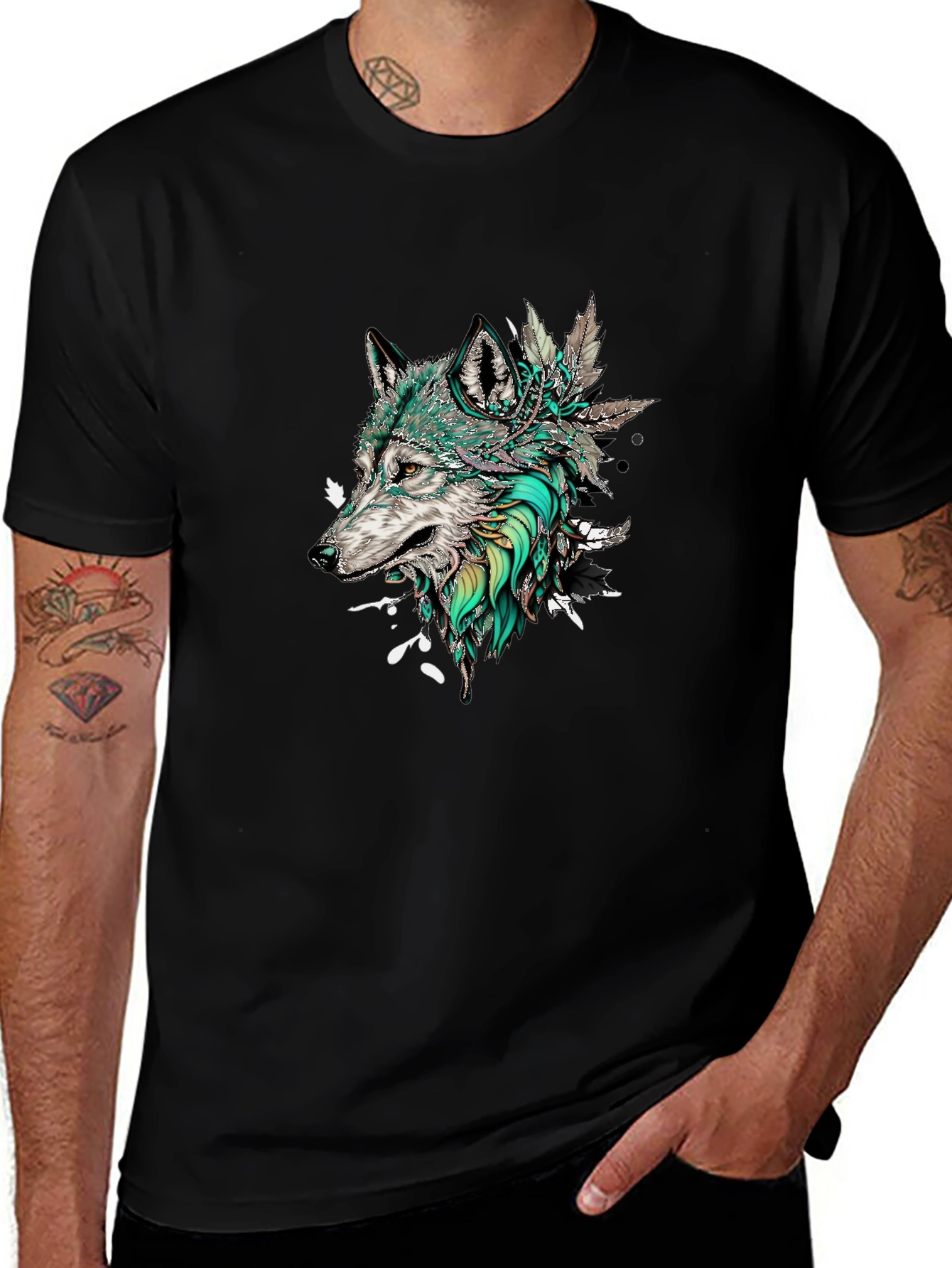 Variant 10 of Wolf Graphic Print Men's Black T-Shirt