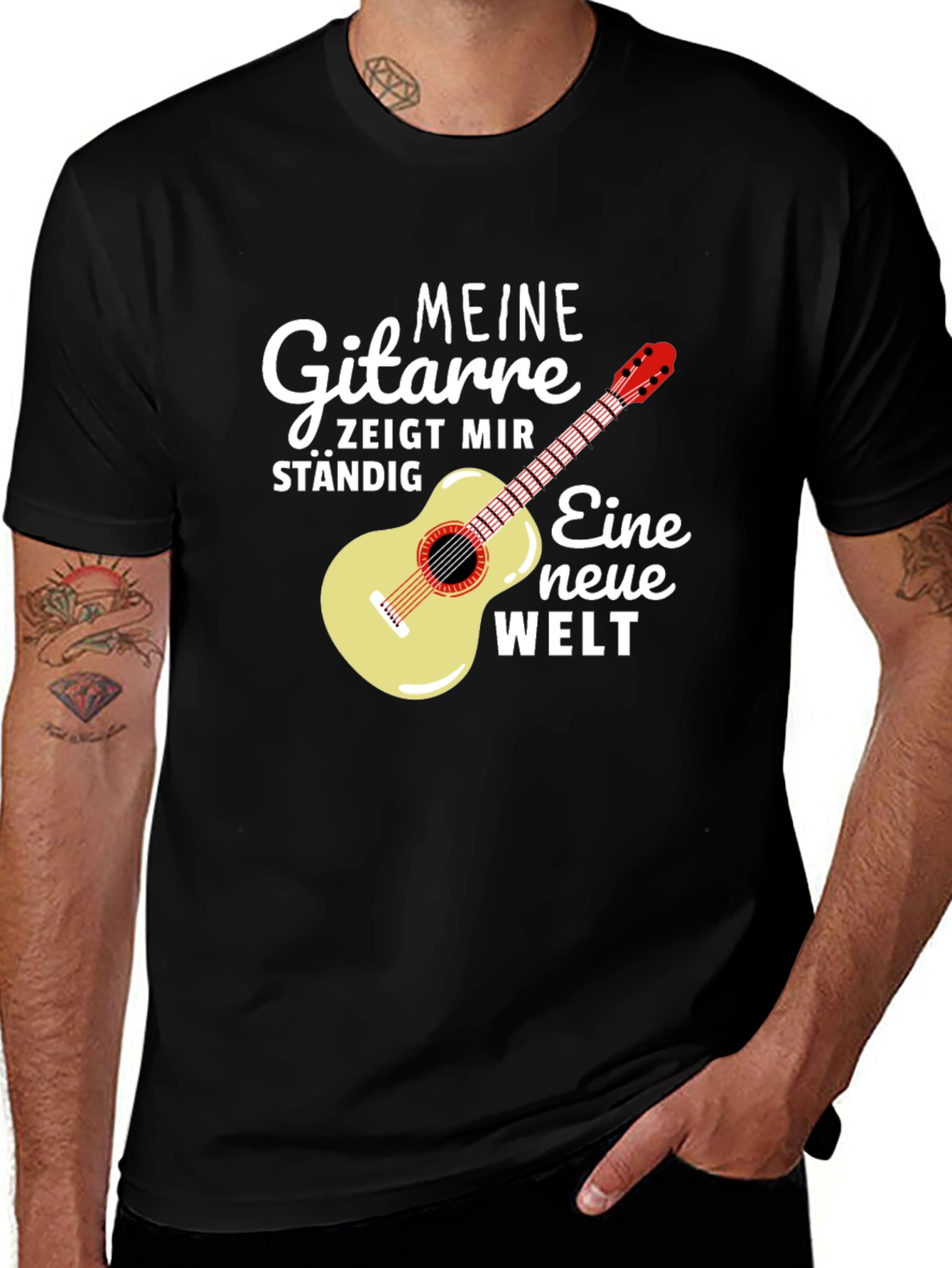 Variant 25 of Guitar & German Quote Black T-Shirt
