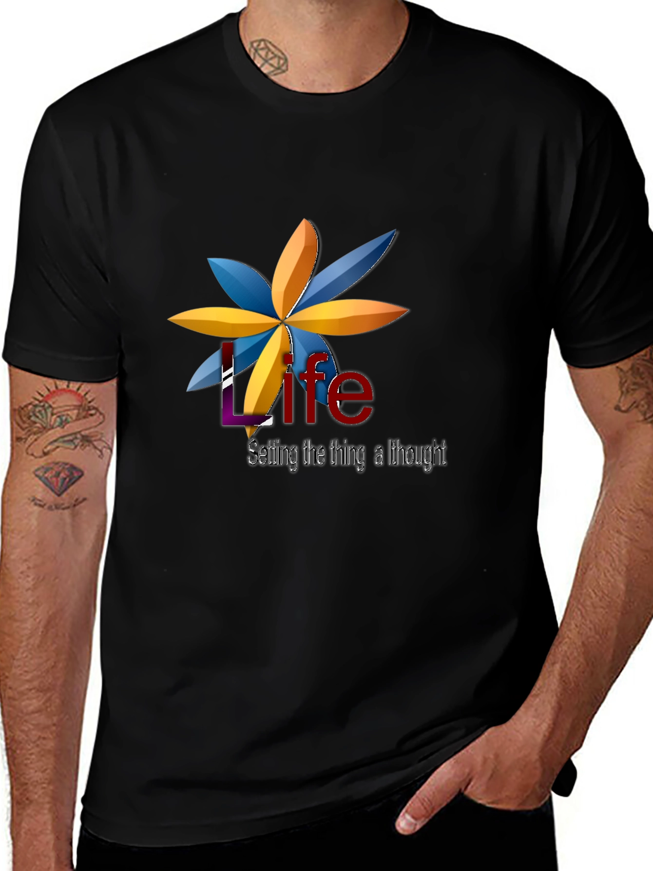 Variant 2 of Life Thought T-Shirt: Floral Graphic Tee for Men