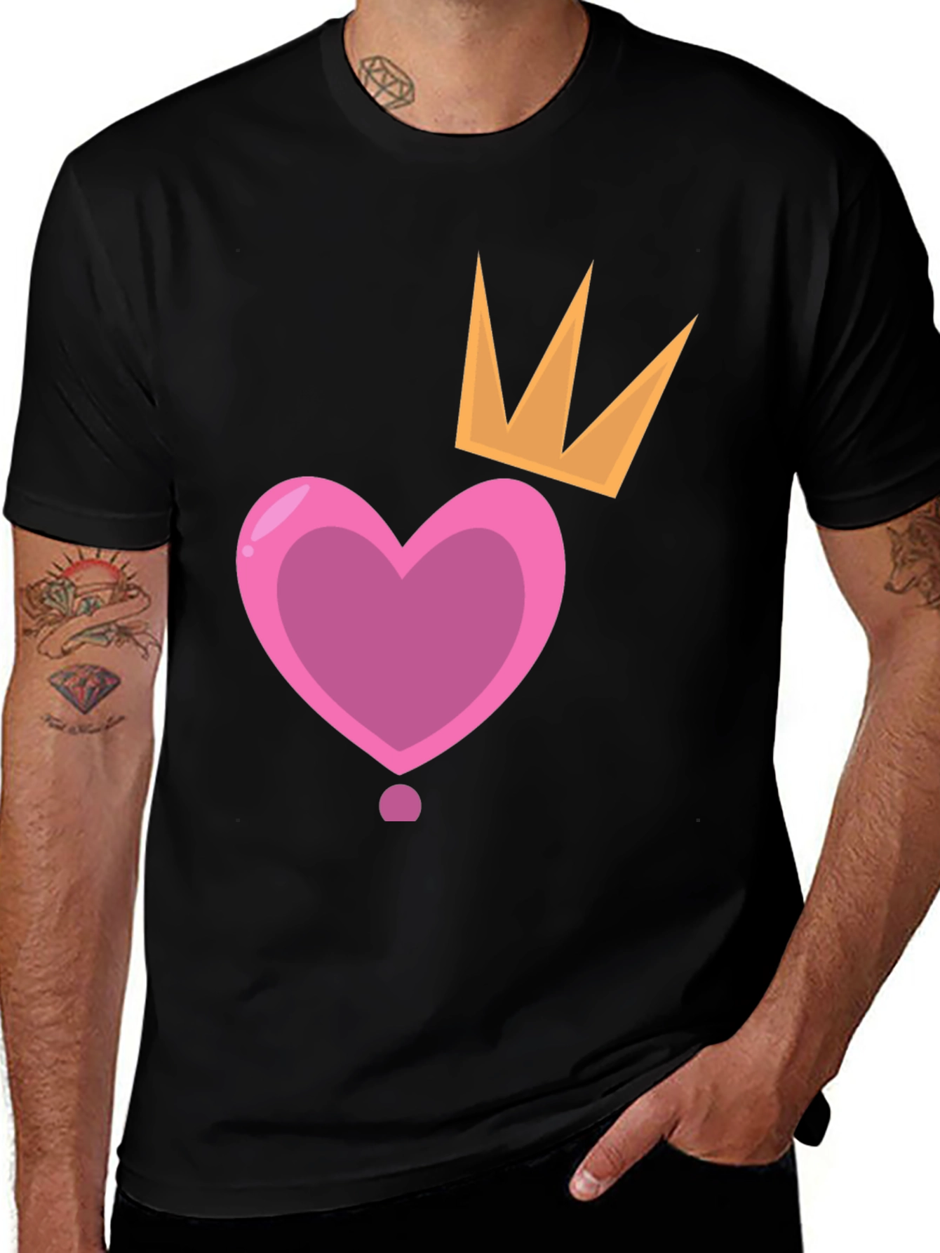 Variant 7 of Heart Crown Graphic Tee - Black Cotton Shirt