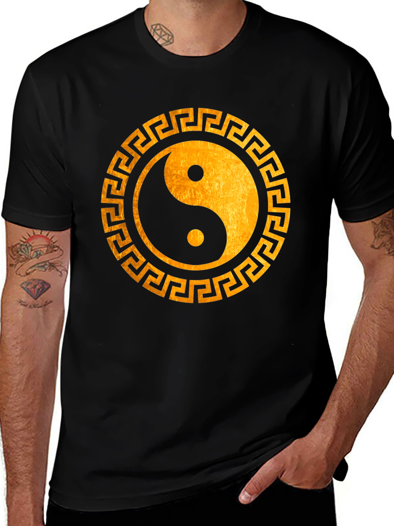 Yin Yang Greek Key T-Shirt - Black