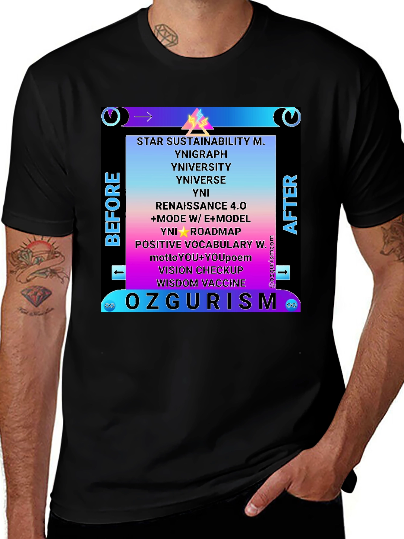 Variant 17 of Ozgurism Black T-Shirt: Sustainability, Vision, & Wisdom