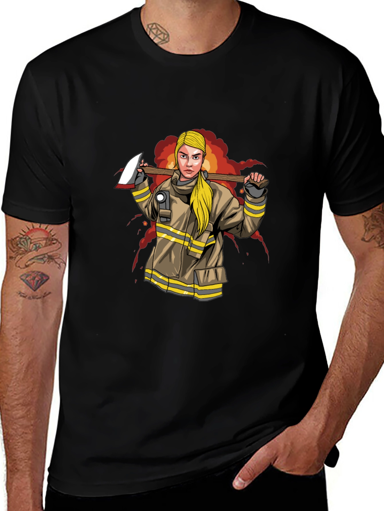 Variant 9 of Female Firefighter Axe T-Shirt - Unisex Design
