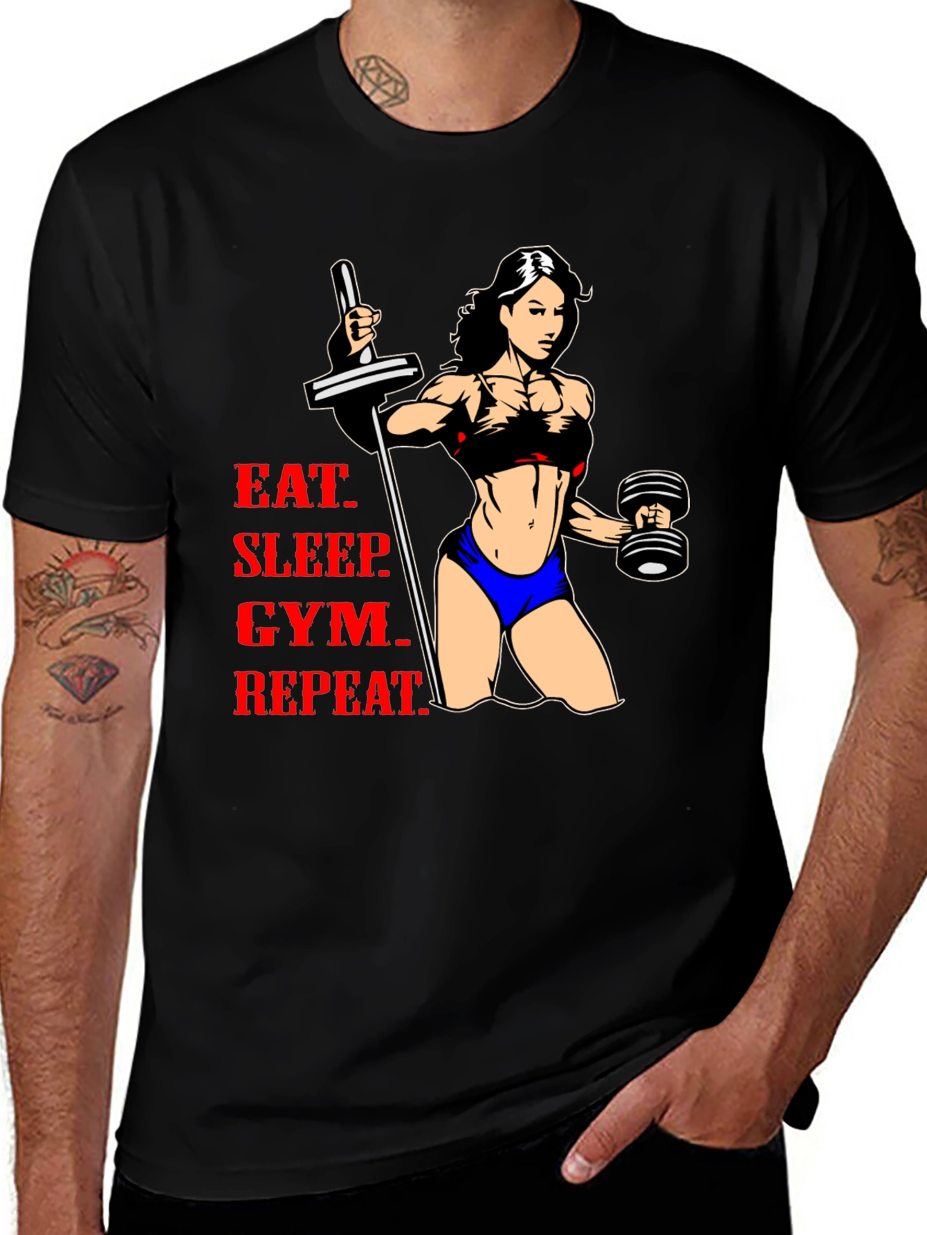 Variant 12 of Eat Sleep Gym Repeat Fitness Graphic T-Shirt