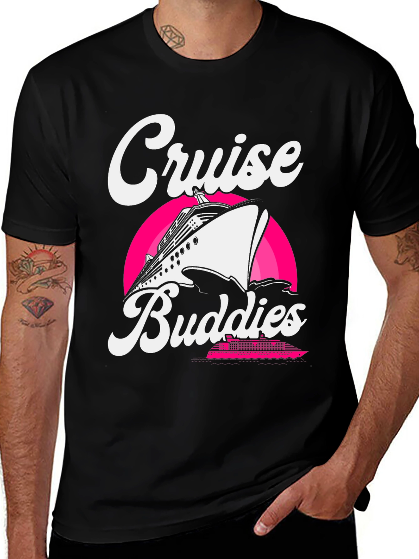 Variant 30 of Cruise Buddies Black Graphic Tee for Vacation